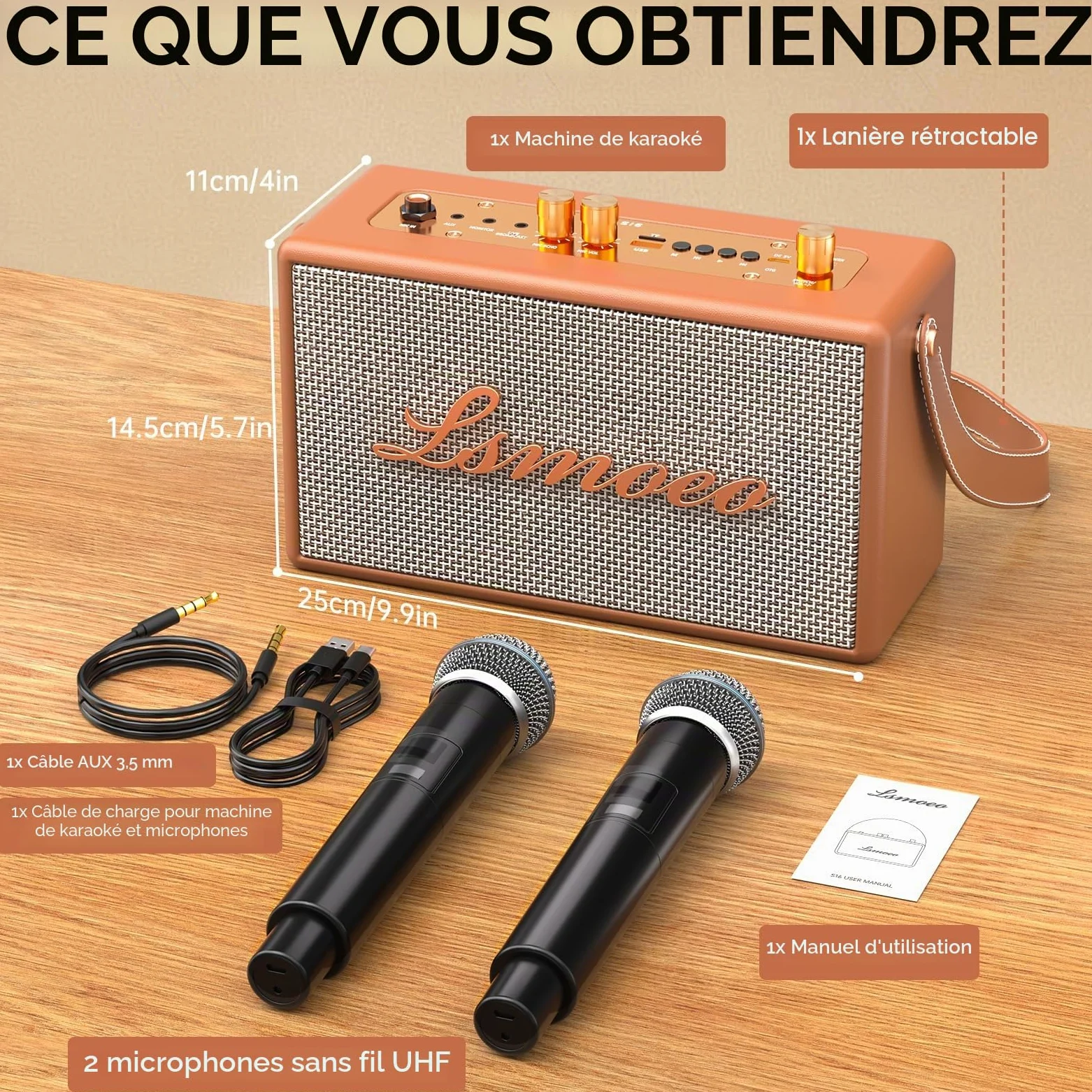 Machine de Karaoké avec 2 Microphones sans Fil pour Adultes Enfants,Karaoke Adulte Prise en Charge de l'extension Microphone à Quatre canaux,pour Les fêtes à la Maison, Les Cadeaux Vintage