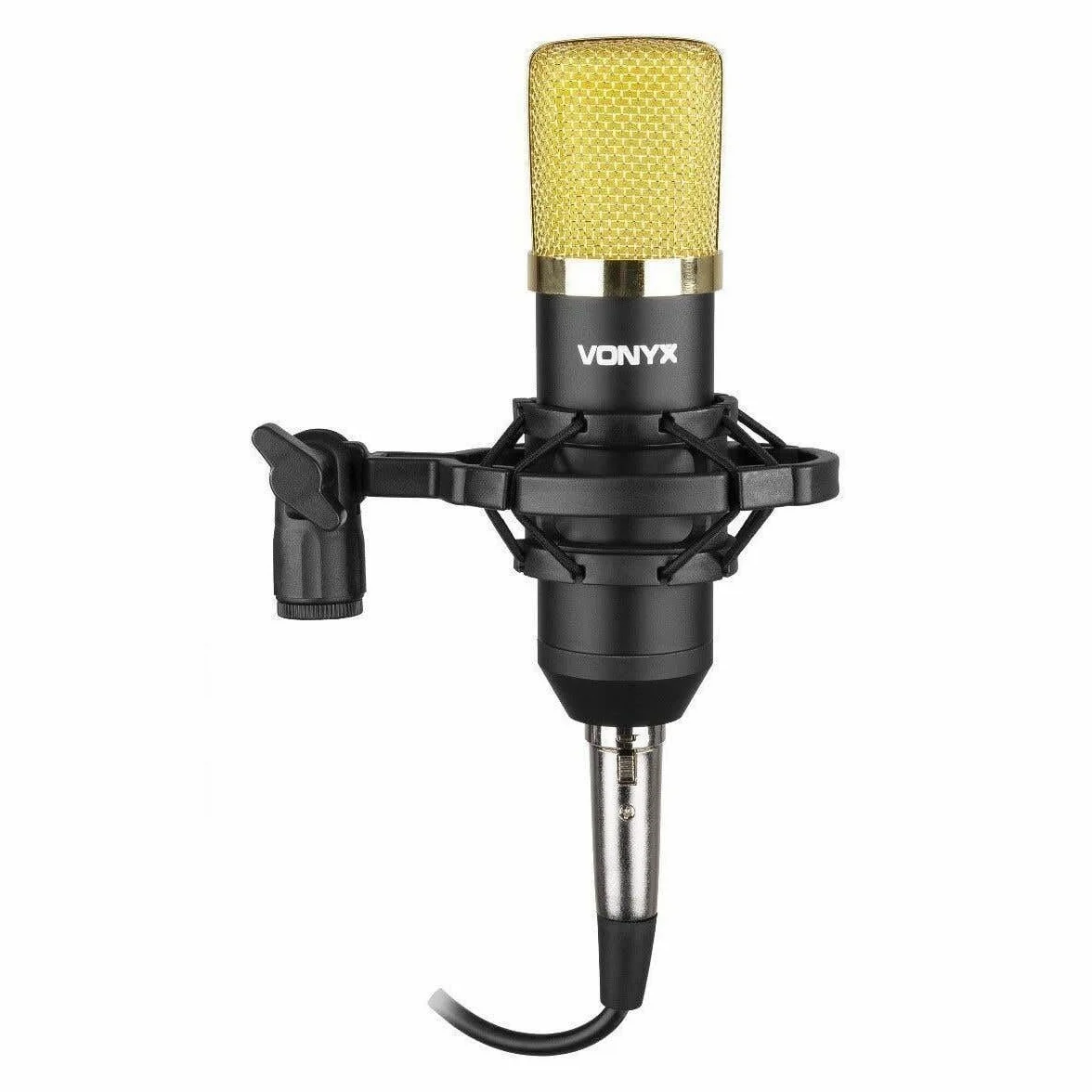 VONYX CM400 Microphone à Condensateur Noir et Or - Microphone de Studio, Grand Diaphragme, pour Chant et Instruments, Faible Distorsion, SPL Élevé, Prise Jack 3,5mm, Idéal pour Studio et Streamer