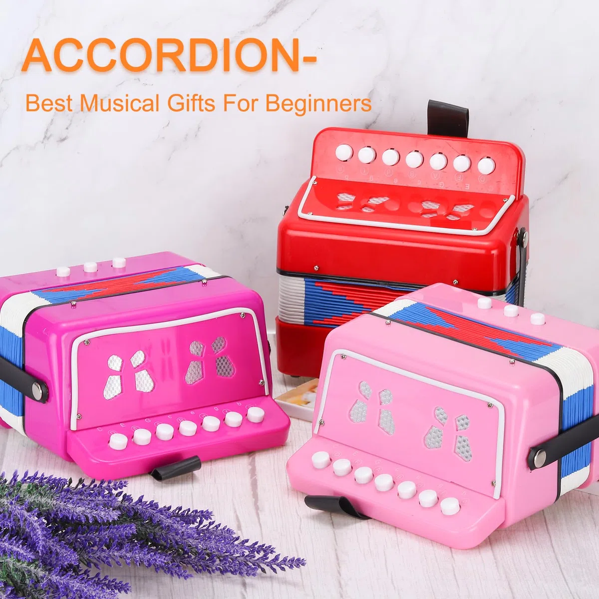 QUARKZMAN Accordéon 10 Touches Mini Instrument de Musique Cadeaux pour Adultes Débutants Éducatif, Rouge Rose