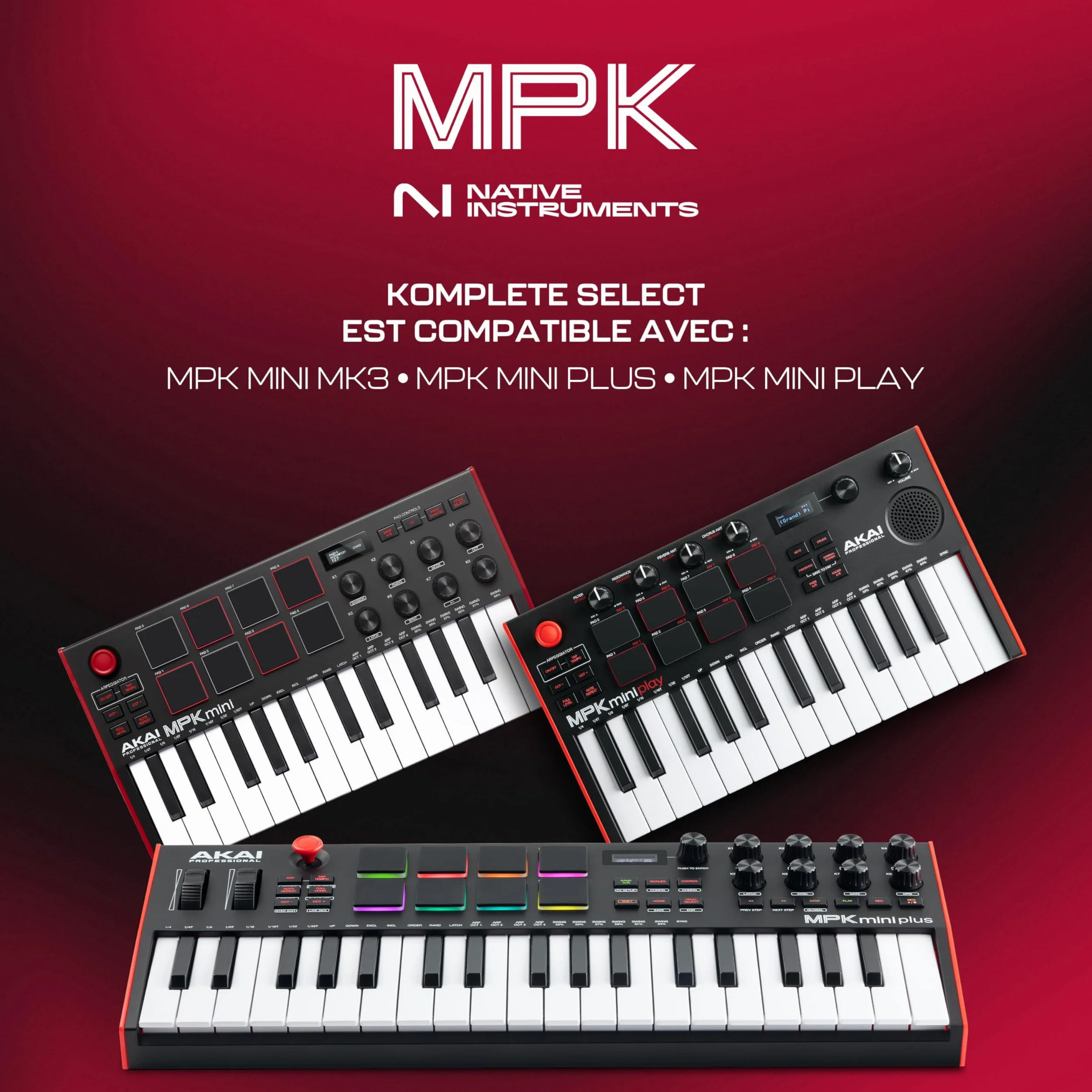 Akai Professional MPK Mini Plus - Clavier MIDI USB à 37 Touches avec Huit Pads MPC, Molettes, Logiciel de Production et Native Instruments Sound Package