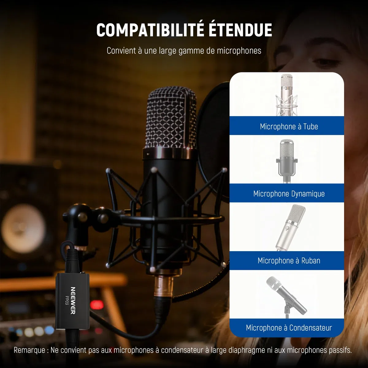 NEEWER Préampli de Microphone, activateur de Micro XLR avec Gain Ultra Propre de 25 DB pour micros dynamiques et Rubans compatibles avec Shure SM7B SM57 SM58 pour Performance en Direct,PP03