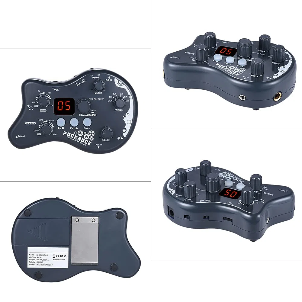 Pédale d’effets pour guitare, processeur multi-effets, 15 types d'effets, 40 fonctions de syntonisation, rythmes de batterie, avec adaptateur d’alimentation