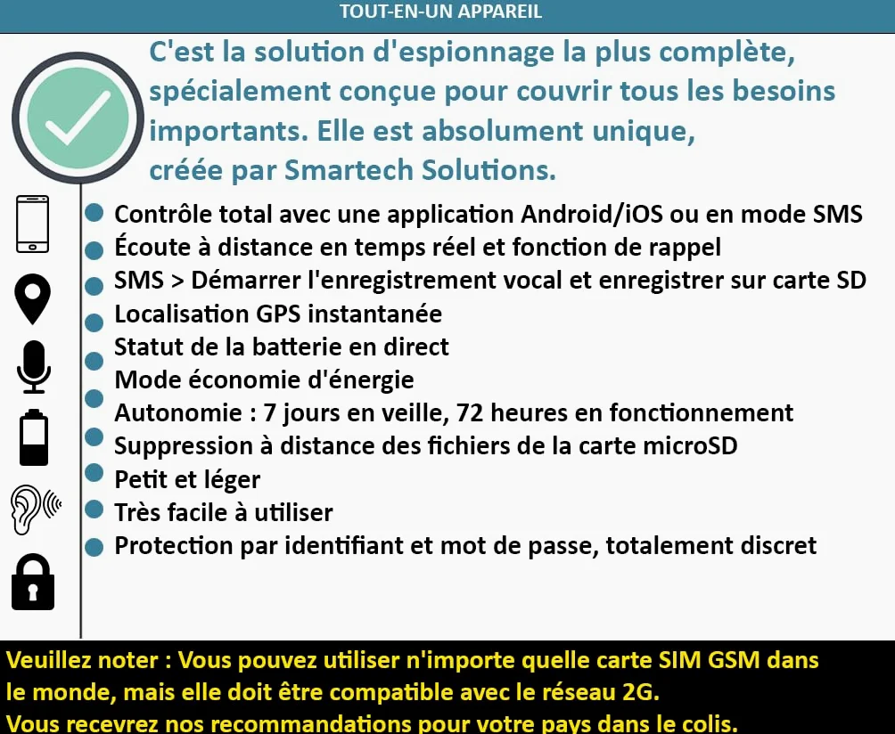 [Mis à Jour en 2025] Dispositif GSM Micro Espion Ecoute a Distance en Temps réel Qui Vous Appelle ou Que Vous Pouvez Appeler, Micro Espion Enregistreur Vocal & Optimisation Vocale Enregistreur Audio