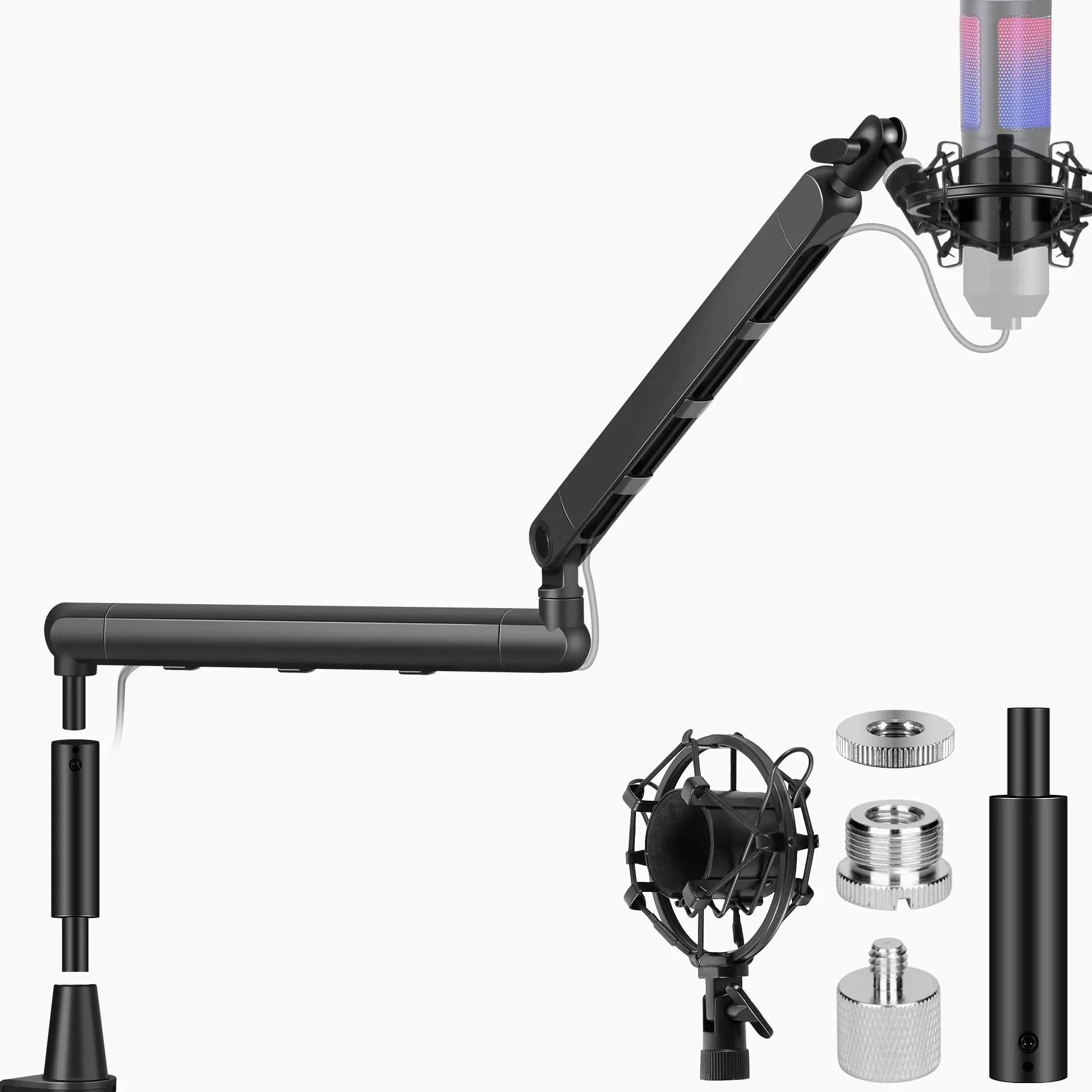 CAHAYA Bras de Micro Professionnel Réglable: Perche Micro Low Profile avec Extension, Design Sous-Écran, Idéal pour Streaming & Enregistrement, Charge 2,5 kg