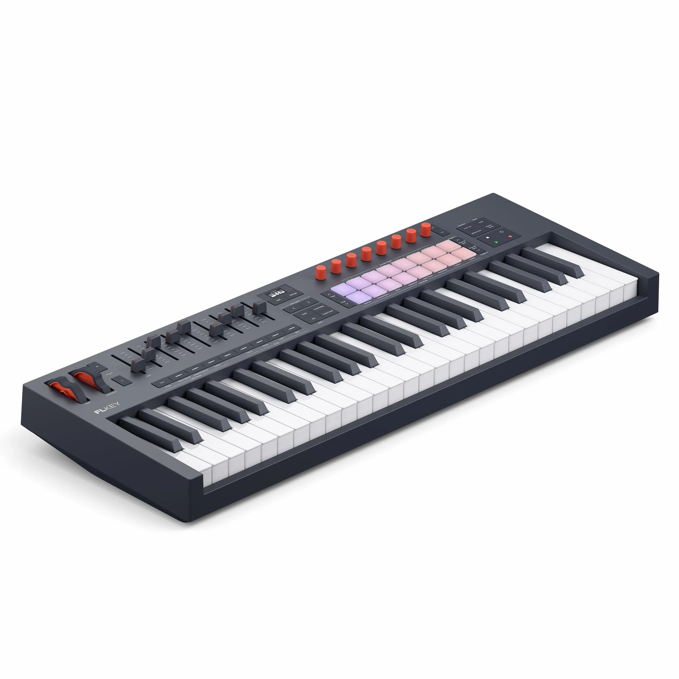 Novation FLkey 2 49 — clavier USB MIDI semi-lesté pour FL Studio. Créez des beats avec des molettes de pitchbend et de modulation, 16 pads rythmiques, un arpégiateur et 6 mois d’abonnement à FL Studio