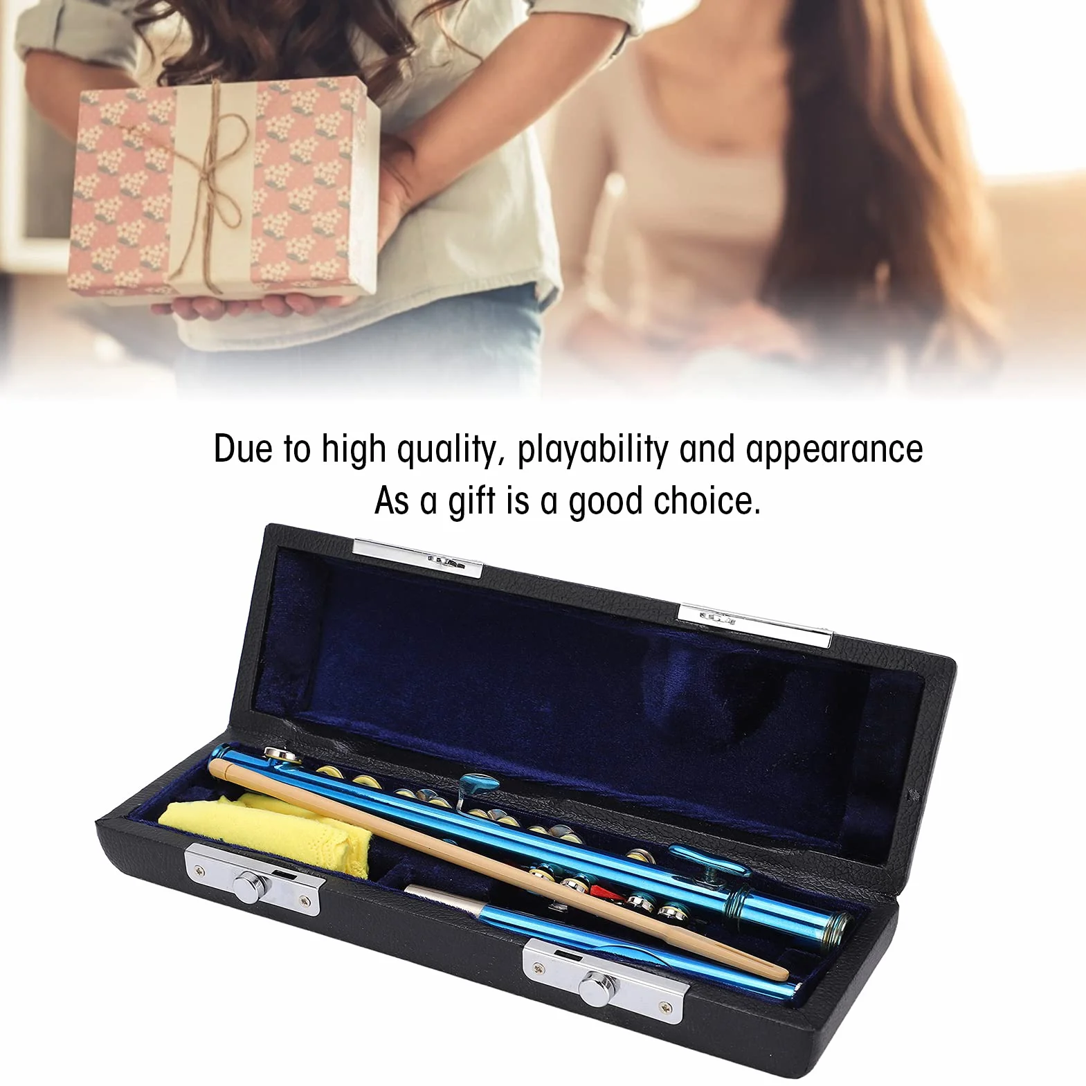 Instrument Piccolo pour les étudiants des Débutants, Flûte de Piccolo de Tasse avec 6 Trous E Key, Son Premium avec Kit de Nettoyage, Boîtier de Transport (bleu)