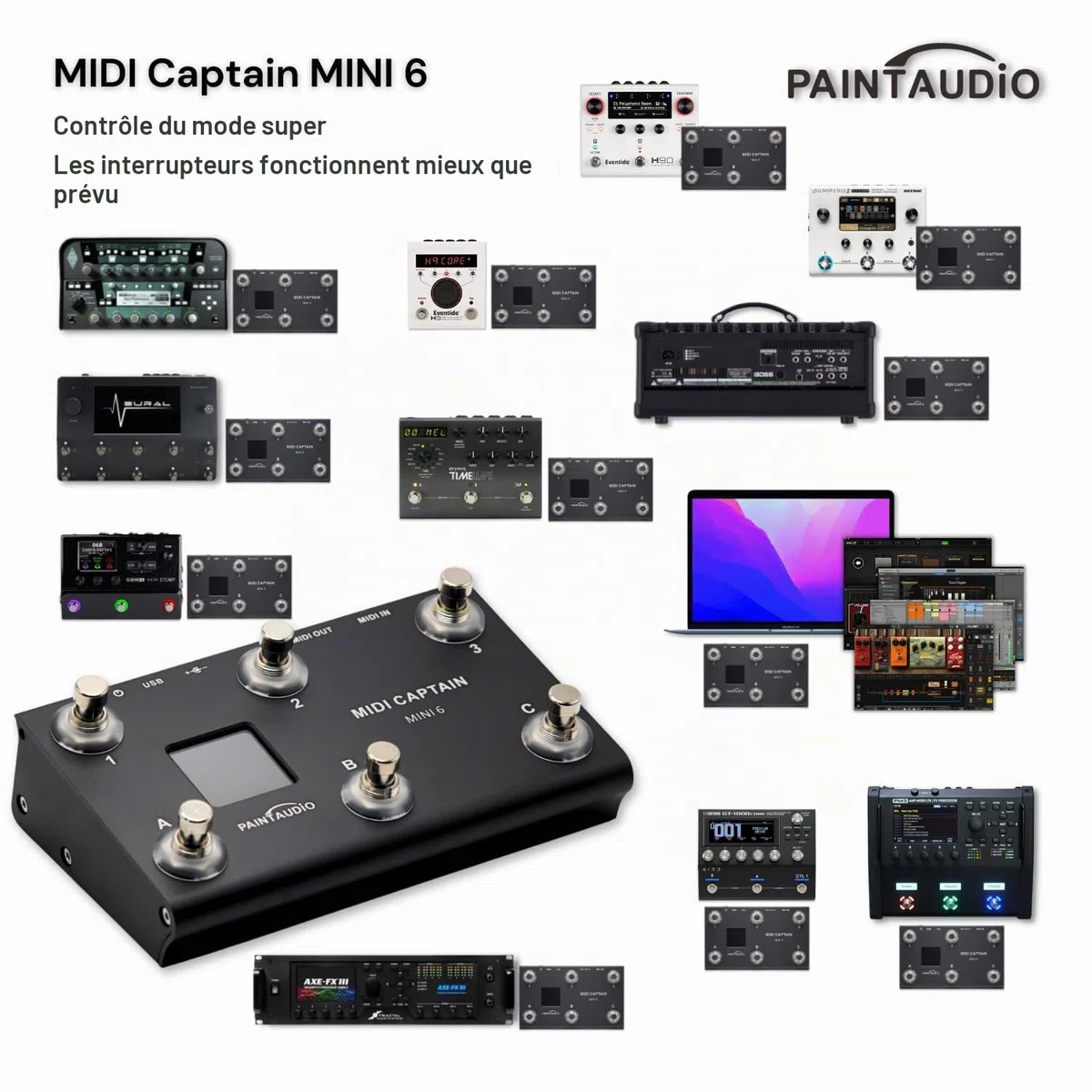 PAINTAUDIO Contrôleur MIDI Captain Nano 4/Mini 6 pieds Multi-Effets Claviers Synthétiseur USB-MIDI Logiciel musical Bias Support tous les PC/CC/Note Commander (MIDI Captain Mini 6)