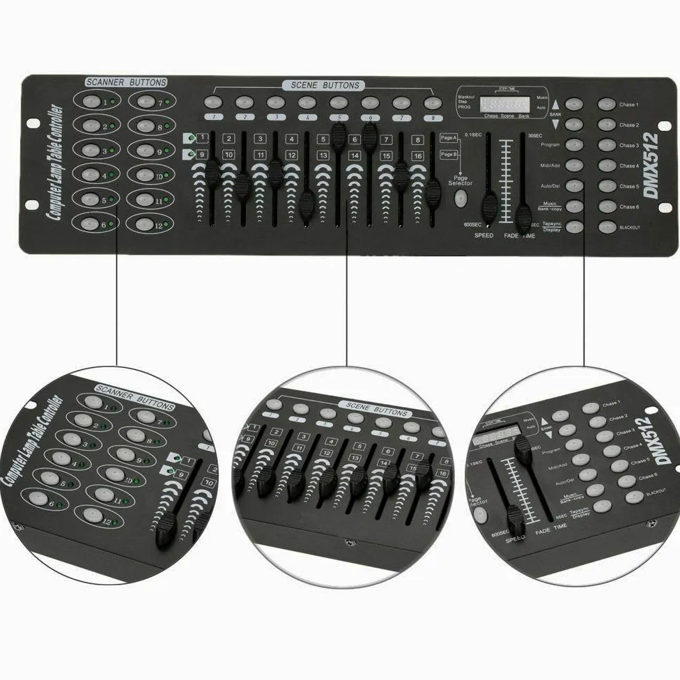 DMX-512 Contrôleur Console 192 Canaux DJ Lumière Contrôleur Console 240 Scènes pour Mini Contrôleur DMX Pupitre de Lumière Fête DJ Disco Moving Head Lumière Scène Lampe Opérateur Équipement (Noir)