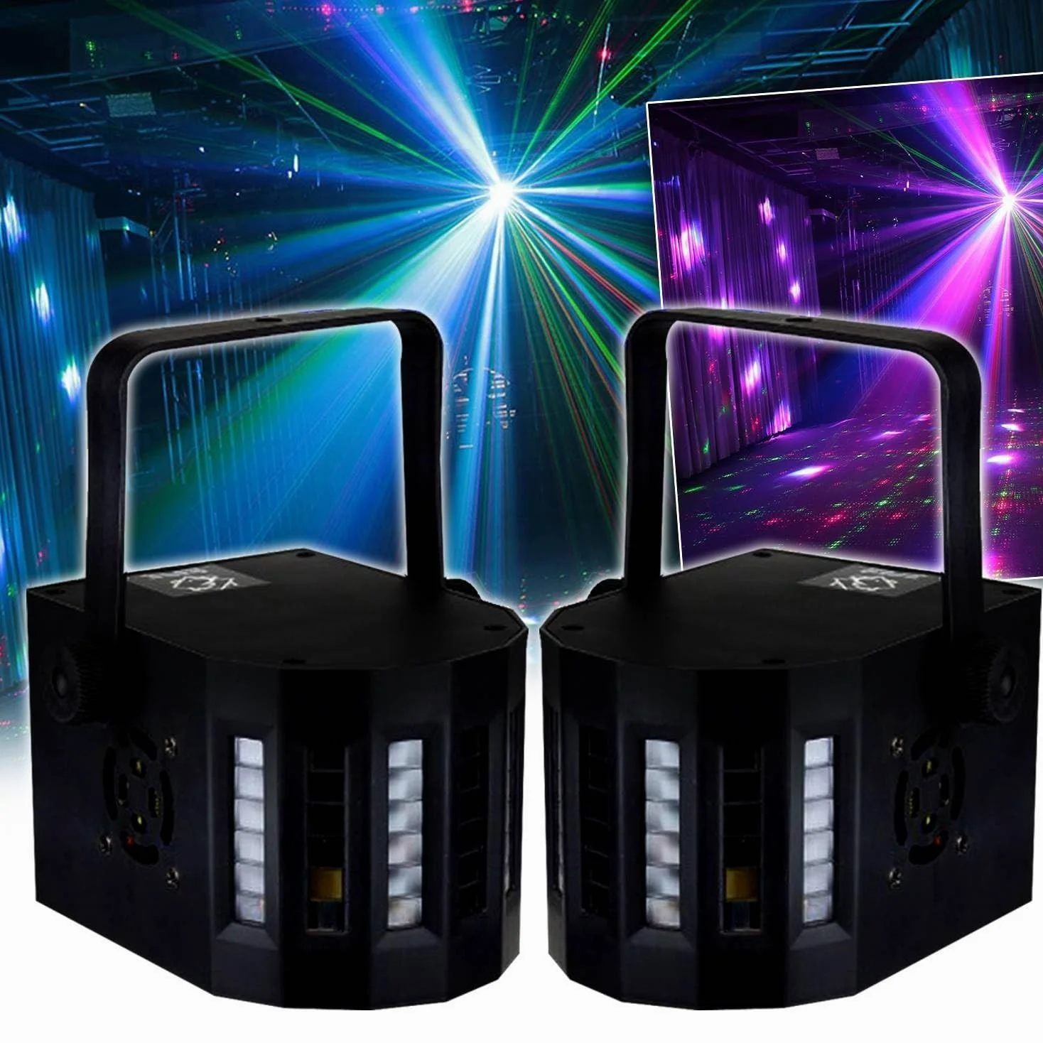 PACK Jeux de lumière Sono DJ LIGHT 2 EFFETS DERBY Noir 4 LEDs RGBW