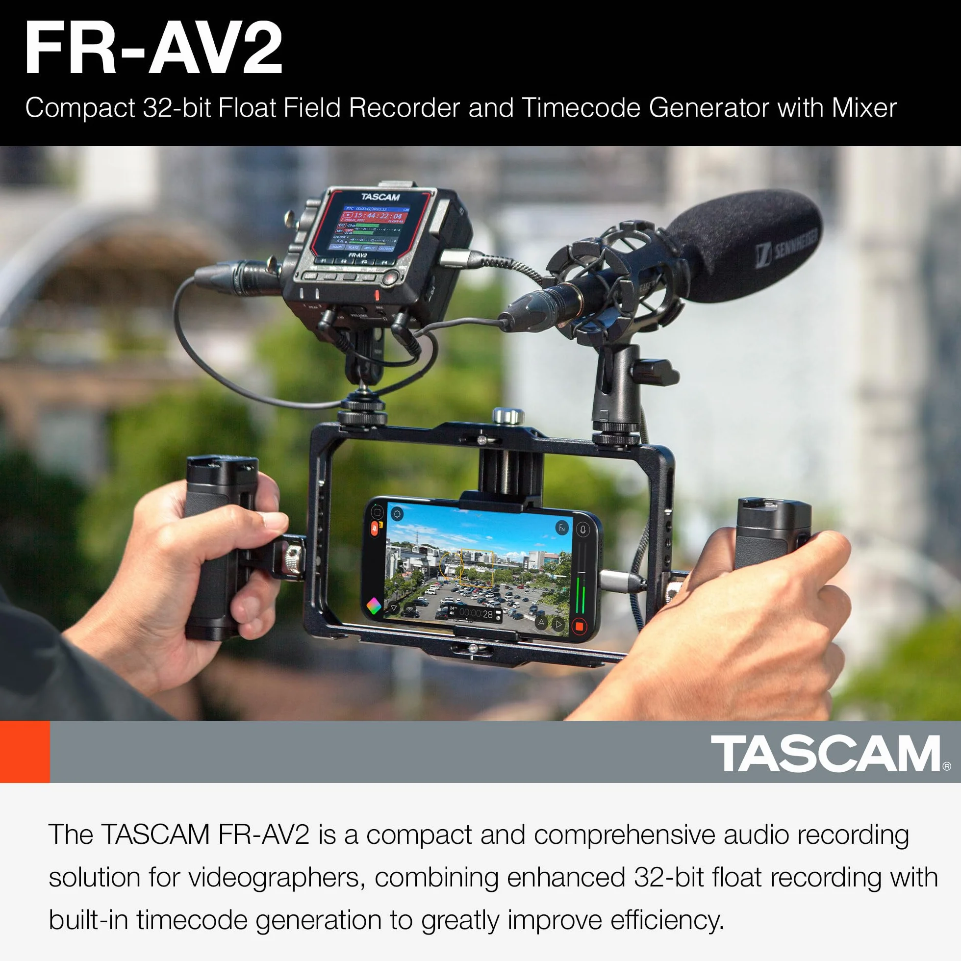 TASCAM FR-AV2 – Enregistreur de terrain compact 32 bits à virgule flottante et générateur de code temporel avec mixeur