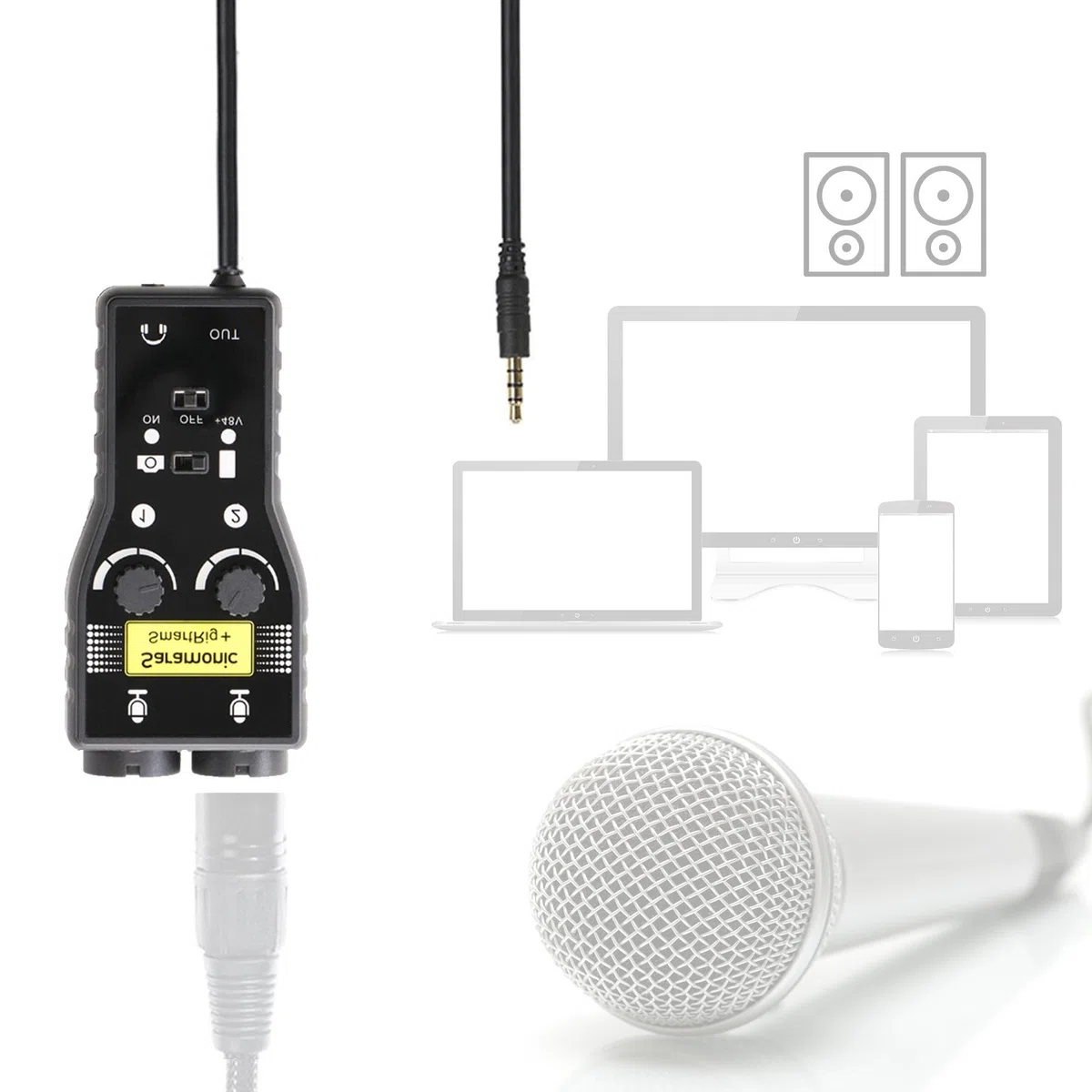 Saramonic SmartRig+ Microphone karaoké XLR / 3,5 mm à 2 canaux Mélangeur Audio Préampli et Interface de Guitare pour appareils Photo Reflex numériques Caméscope iPhoneX 8 7 et iPad Smartphone Android
