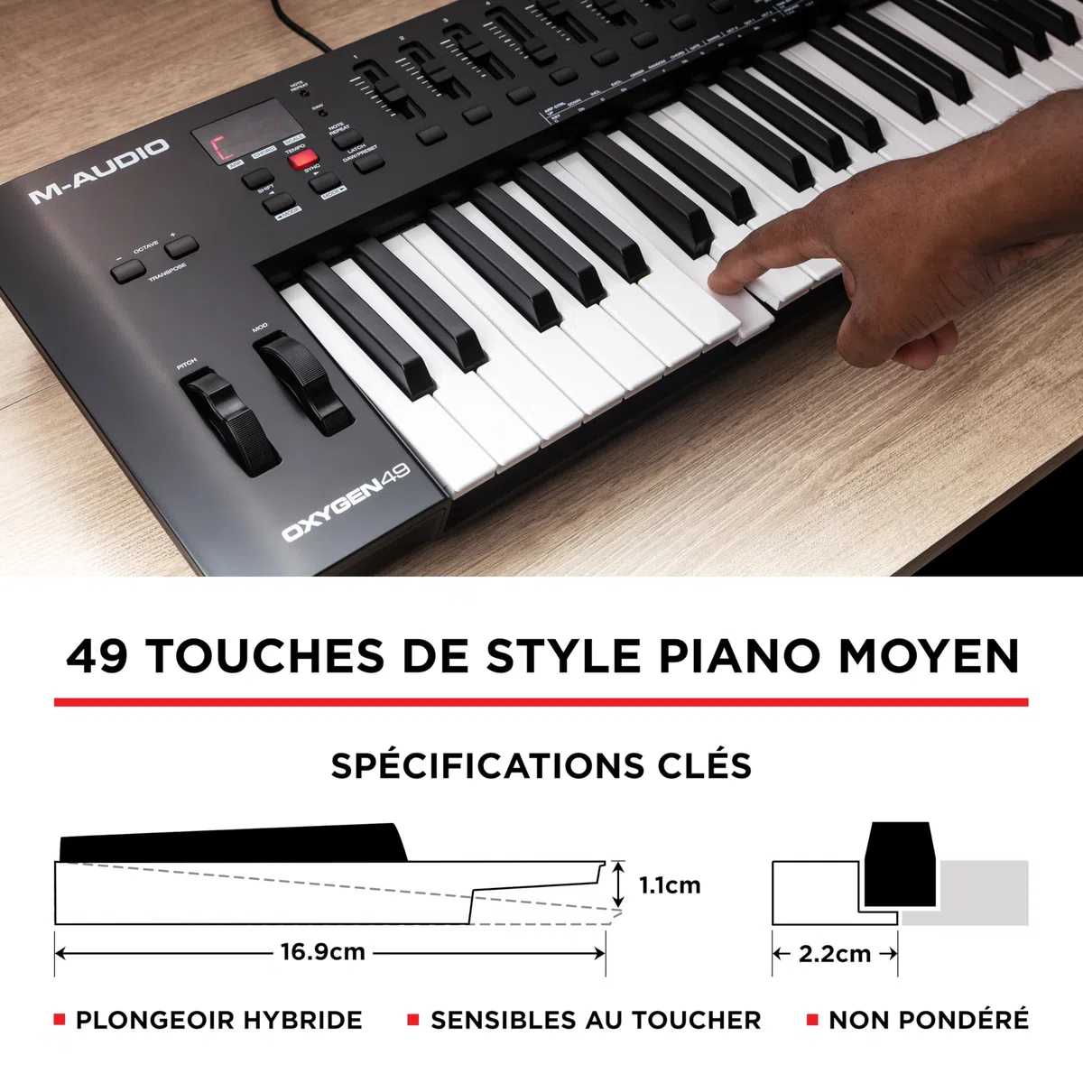 M-AUDIO Oxygen 49 (MKV) - Clavier maître 49 touches MIDI USB avec pads de rythme, modes Smart Chord et Scale, arpégiateur et pack de sons Native Instruments (intégration NKS)