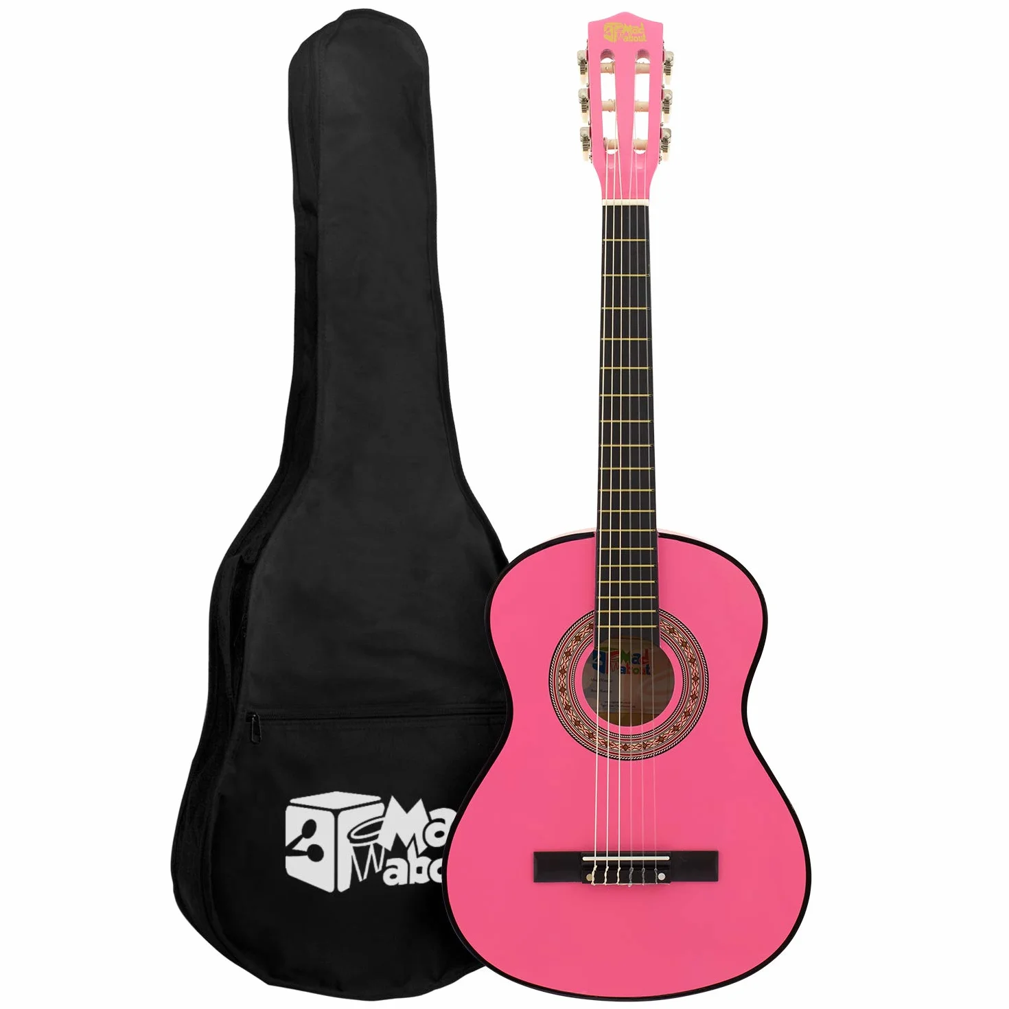 Mad About MA-CG09 Guitare Classique avec Étui de Transport, Sangle, Médiator et Cordes de Rechange, de Taille 1/2, Rose