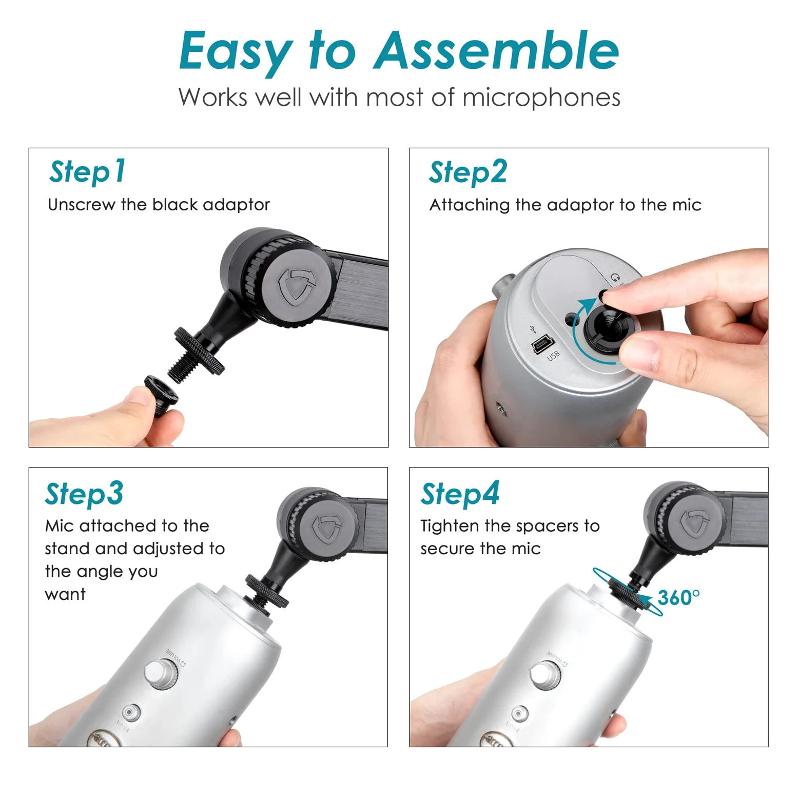 Blue Yeti Bras Micro, Blue Yeti Yeti X Pied de Micro avec Filtre Anti Pop Bonnette Micro, Support de Microphone, Type Tubulaire, Gestion de Câbles Intégrée pour Studio Streaming, Gaming par YOUSHARES