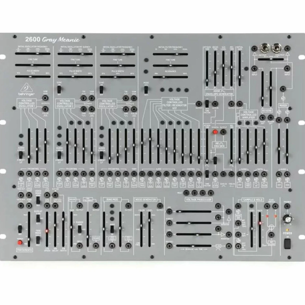 Behringer 2600 GRAY MEANIE Édition Spéciale Synthétiseur Analogique Semi-Modulaire avec 3 VCO, VCF Multi-Mode et Réverb à Ressort pour Rack Format 8U