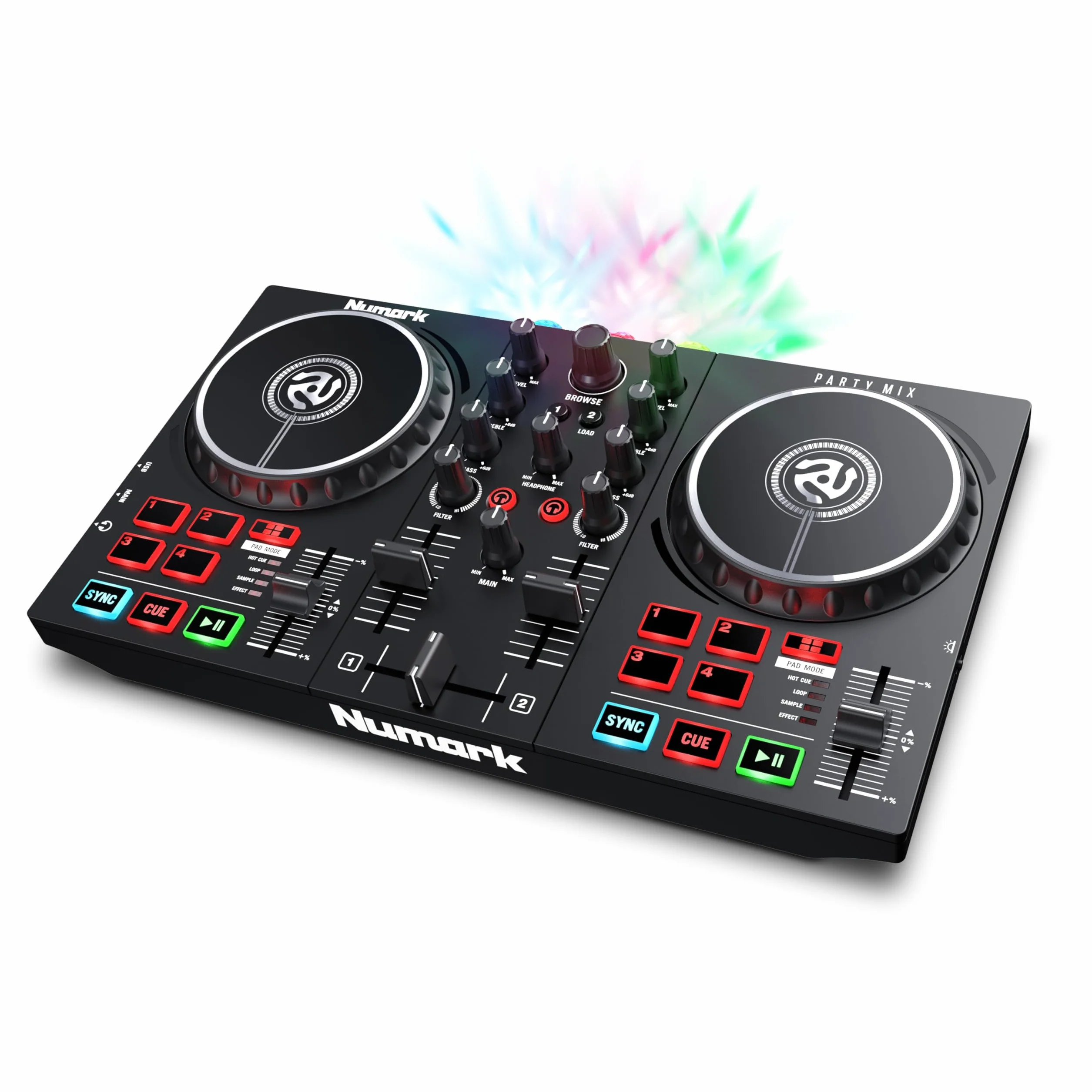 Numark Party Mix II Platine DJ avec Lumières LED, Carte Son et Table de Mixage, avec Serato DJ Lite pour Mac et Win OS