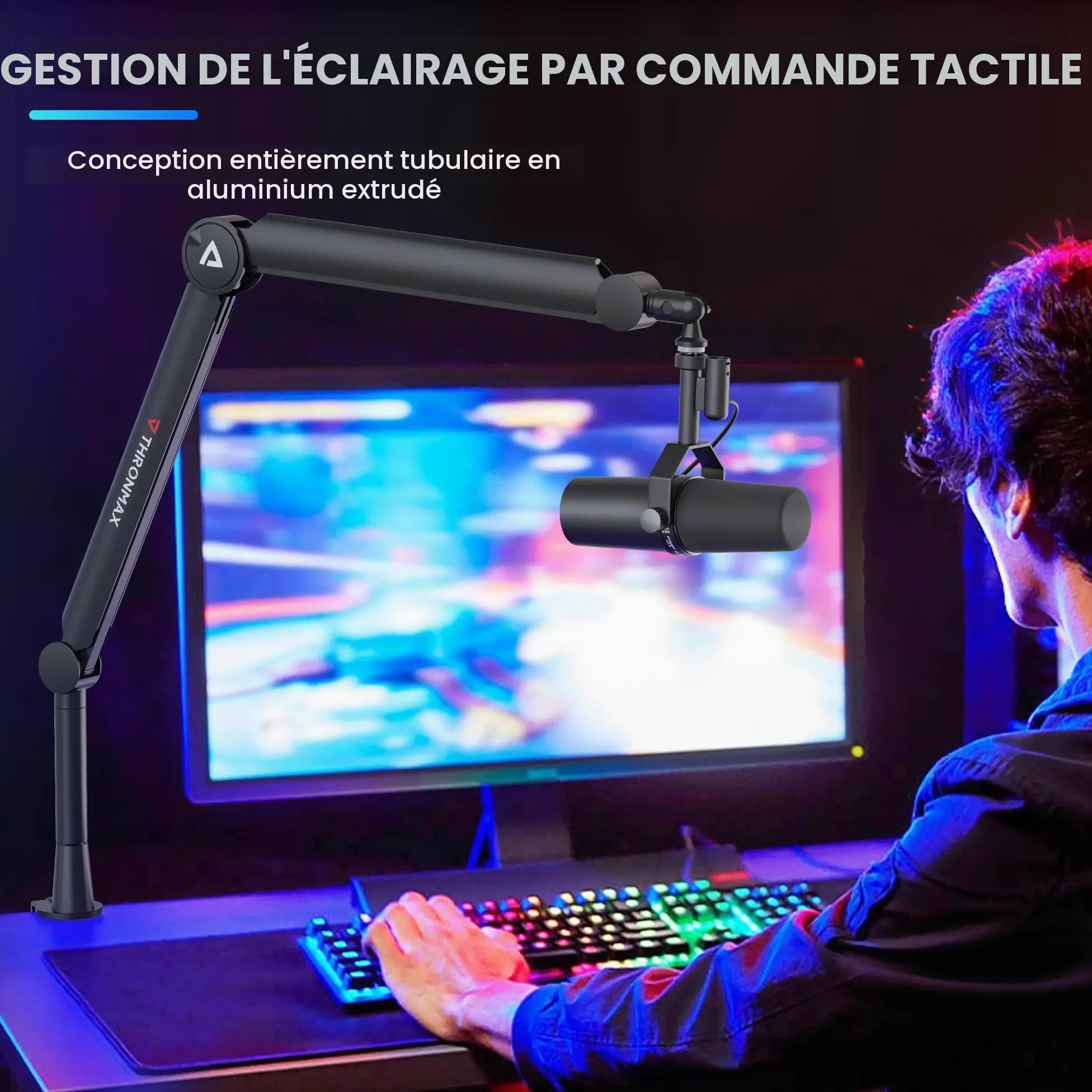 Thronmax-S8 Bras Micros, Supports pour Micros Réglable rotatif à 360 °, Pied de microphone à Ciseaux avec Câble Intégré en acier inoxydable pour Blu Yeti, 1/4“，3/8" to 5/8" Universelle