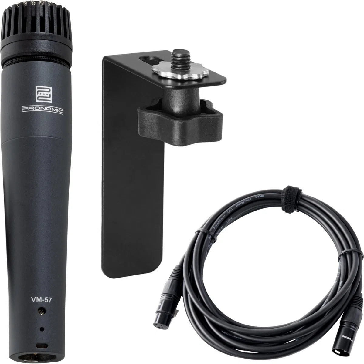 Pronomic VM-57 Set Micro Cajon - pack professionnel avec micro instrument dynamique, support micro pour cajons, câble assorti & accessoires