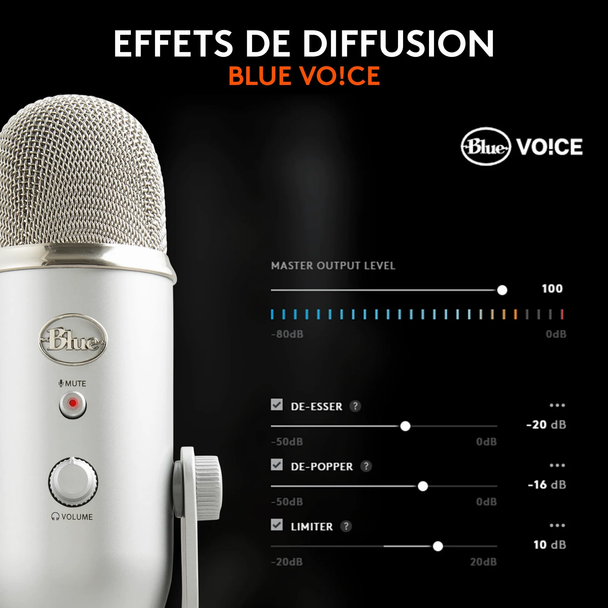 Blue Microphones Yeti, Micro USB pour Enregistrer, Streaming, Gaming, Podcast, Micro Gaming condensateur, Micro PC & Mac avec Effets Blue VO!CE, Support ajustable, Plug and Play - Argent