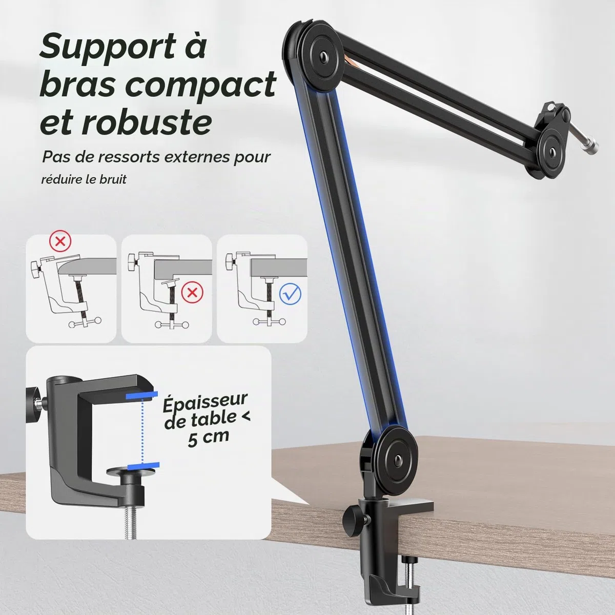 FIFINE Bras de Micro, Suspension Supports de Microphone, 3/8'' vers 5/8'' Vis Adaptateur, pour K658 AM8 K688 A8 et Autres Micros, pour Studio Enregistrement Vidéo