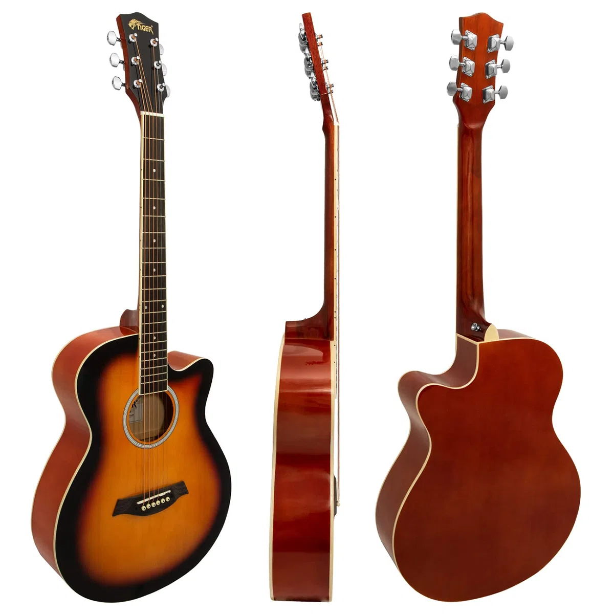 TIGER – Kit guitare acoustique, corps réduit, dégradé sunburst | ACG3-SB guitare pleine taille avec housse, sangle & cordes, cordes acier, idéale débutants