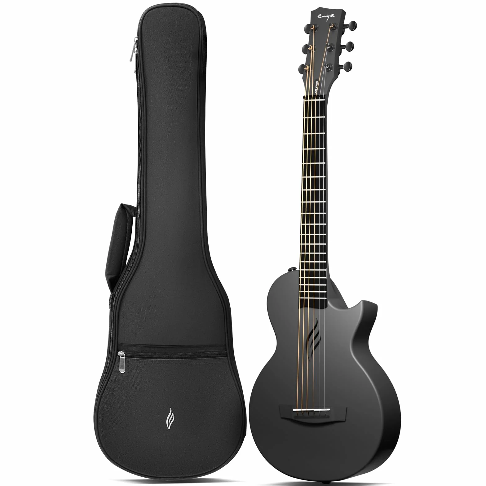 Enya Nova Go Mini Guitare – Guitare Acoustique Noire 1/4 en Fibre de Carbone pour Adulte Débutant, Guitare de Voyage, Éducation Musicale pour Enfants, Cadeau de Pâques, D'anniversaire, de Noël