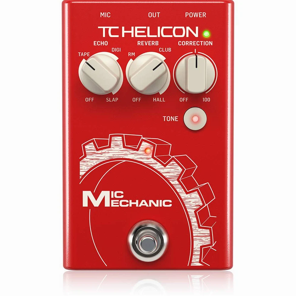 TC Helicon Mic Mechanic 2 Pédale de Compression Vocale Ultra-Simple Alimentée par Pile avec Réverb, Écho et Correction de La Justesse