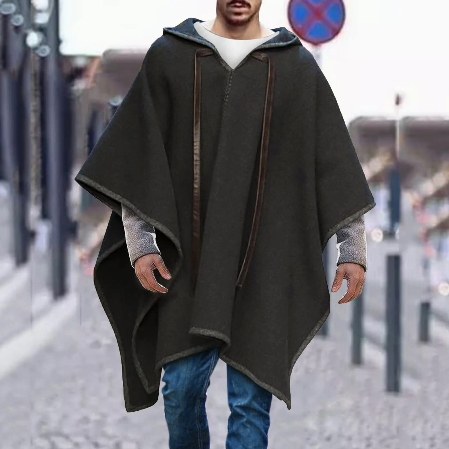 Poncho pour homme - Couverture chaude faite à la main - Poncho à capuche - Cape pour homme - Poncho en laine mexicaine - Hiver - Chaud - Hippie - Sweat à capuche - Alpaga - Laine chic -