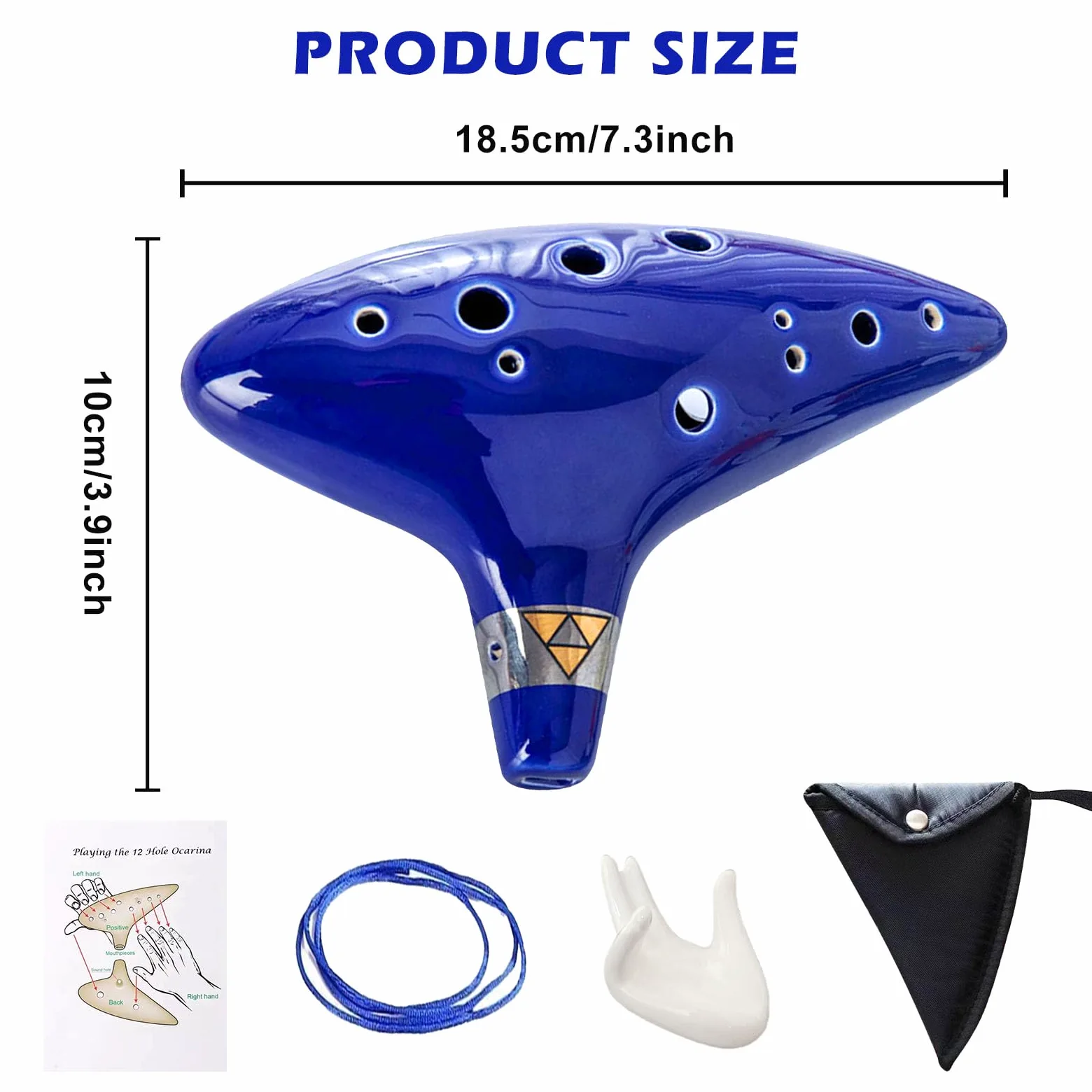 Nizirioo Ocarina, 12 Trous Alto C Ocarina, Céramique Piccolo Instrument Avec Présentoir En Forme De Main, Sac De Protection, Lanière Tour De Cou Et Livre De Chansons (Bleu)