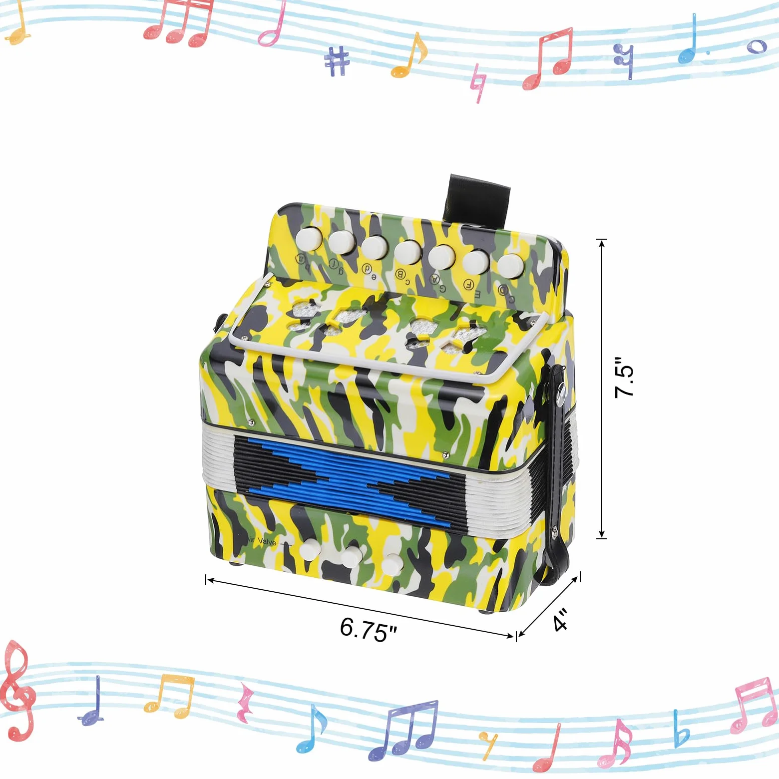 QUARKZMAN Accordéon 10 Touches Accordéon à Boutons Mini Instrument de Musique Cadeaux pour Adultes Débutants Éducatif, Camouflage