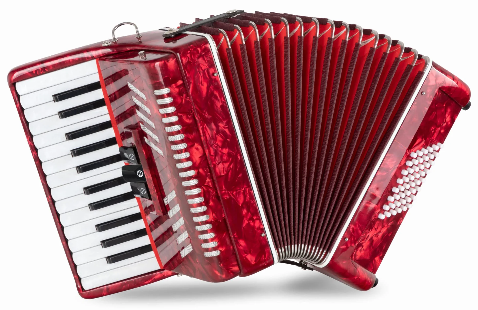 Accordéon Classic Cantabile 48 Basses "Secondo V" - Accordéon à touches - 2 voix - 26 touches aiguës - avec sangles & housse sac à dos - Rouge