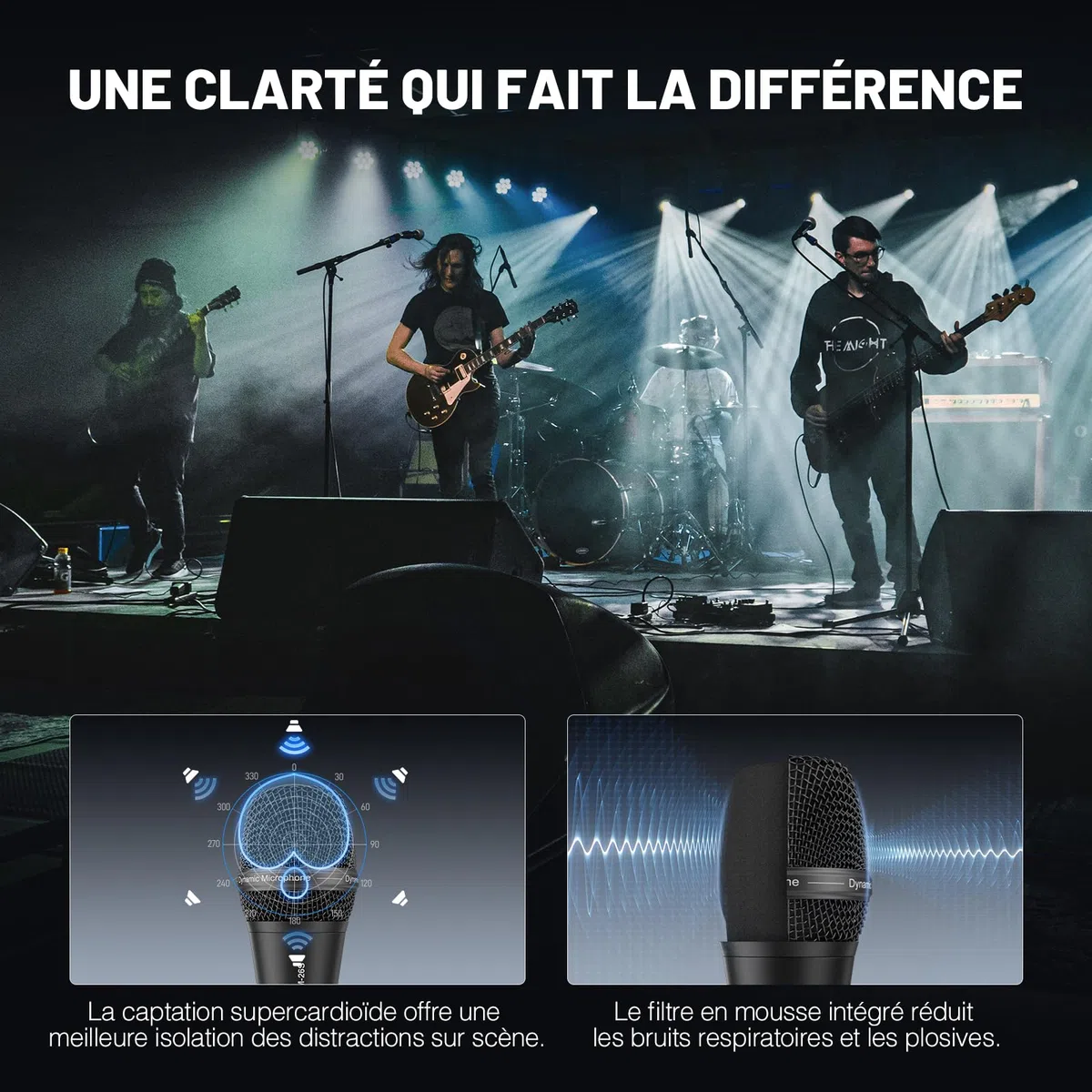Microphone Vocal Dynamique supercardioïde Phenyx Pro PM-26S avec câble XLR de 5 m, Pince pour Micro et Pochette de Rangement, Micro Filaire à Main pour Chant, scène, Studio et karaoké