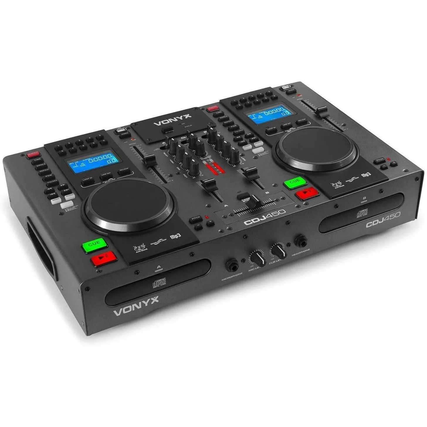 Vonyx CDJ450 - Double Lecteur CD/MP3/USB/Mixeur avec Bluetooth, 2 Canaux, Fonctionnalité Auto-Cue, Molettes Intégrées, Sorties Master et Record, Parfait pour DJ Amateurs ou Professionnels