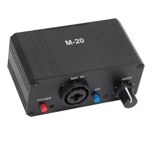 Préampli de Microphone, Booster de Gain de Micro 48V à Gain élevé, Sortie XLR de Puissance Fantôme à Faible Bruit, Préamplificateur de Micro, pour Amplificateurs de Microphones