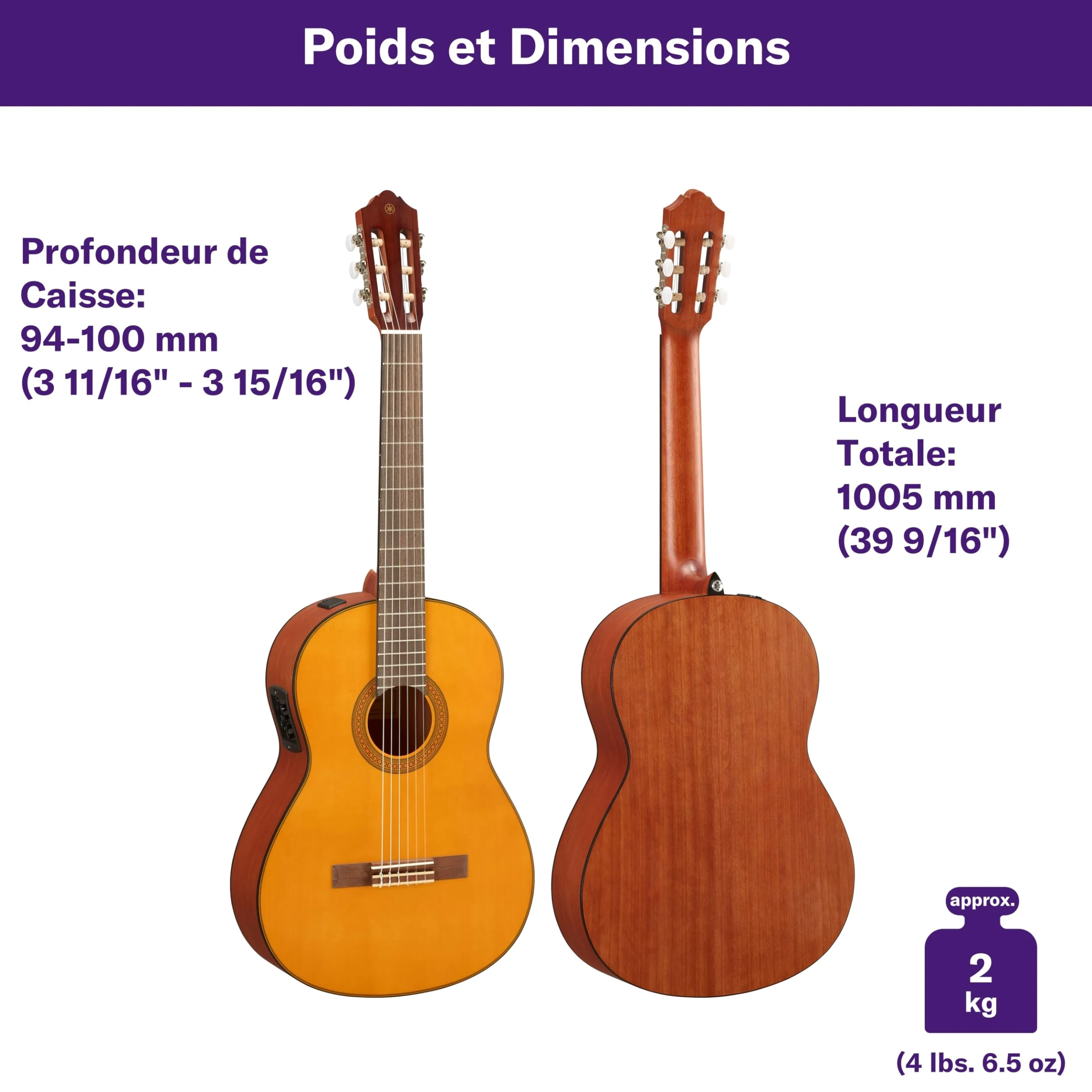 YAMAHA CGX122MC Guitare Classique Électro-Acoustique Taille Standard – Table en Cèdre Massif, Diapason 650 mm, Cordes Nylon, Son Chaud et Riche, Grand Confort de Jeu, Préampli Systèm73