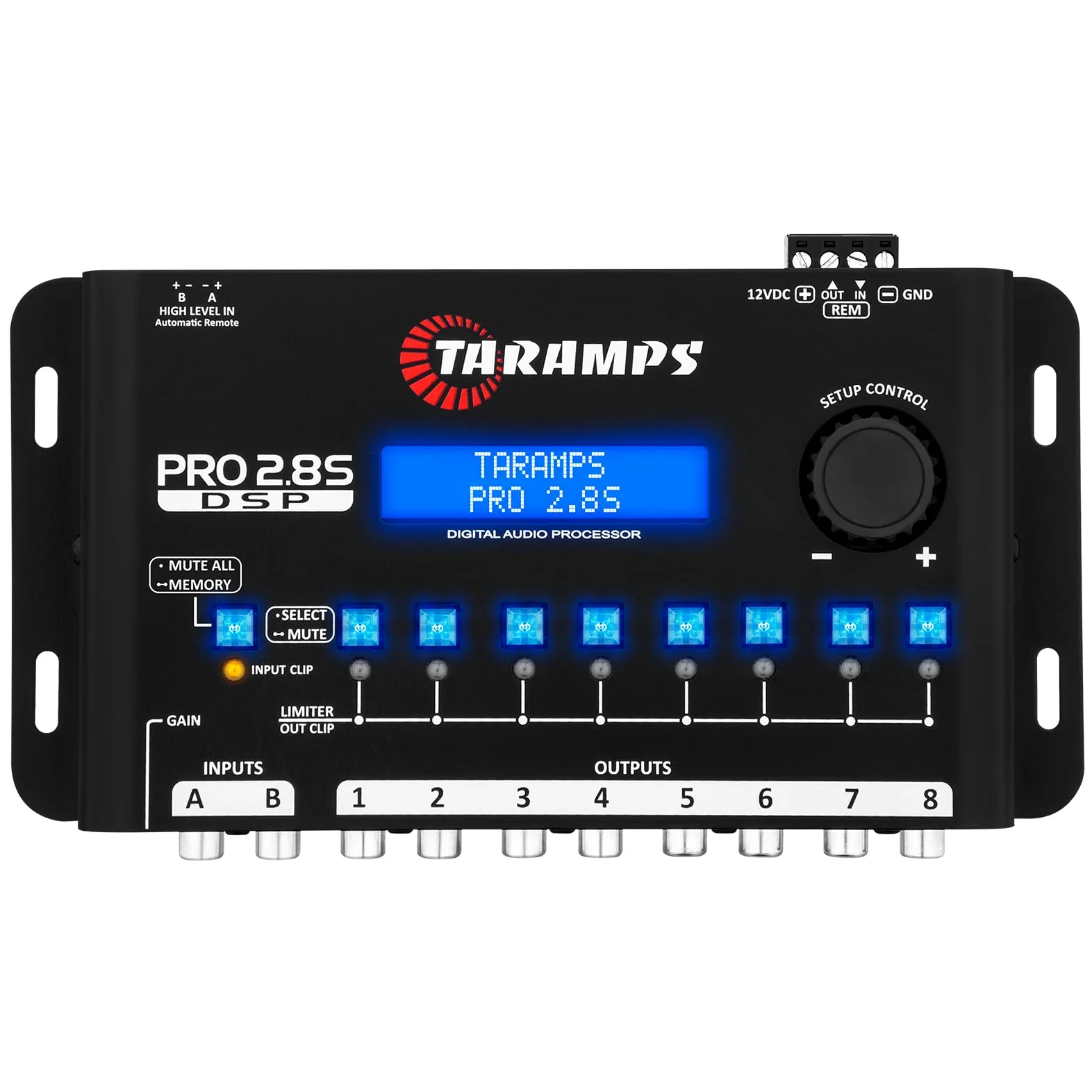 DSP Taramps Pro 2.8S Crossover Full Digital Signal Audio Processeur et égaliseur avec séquenceur Égalisation Graphique 15 Bandes 12 prédéfinis EQ 2 canaux d'entrée et Sortie 8 canaux