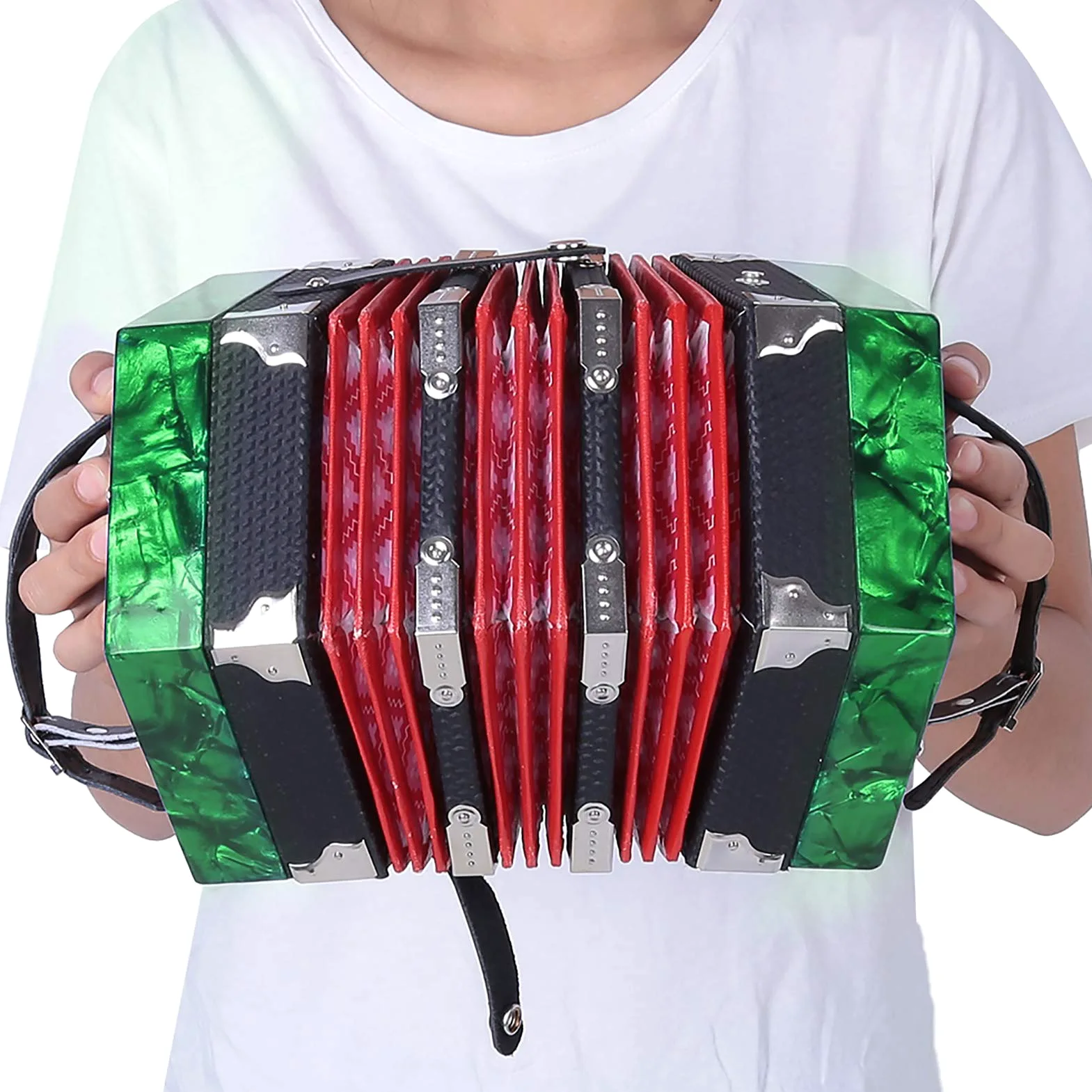 Accordéon à Boutons, Facile à Apprendre à Jouer Léger et Robuste Professionnel pour Les lecteurs de Musique pour Les mélomanes(Vert)
