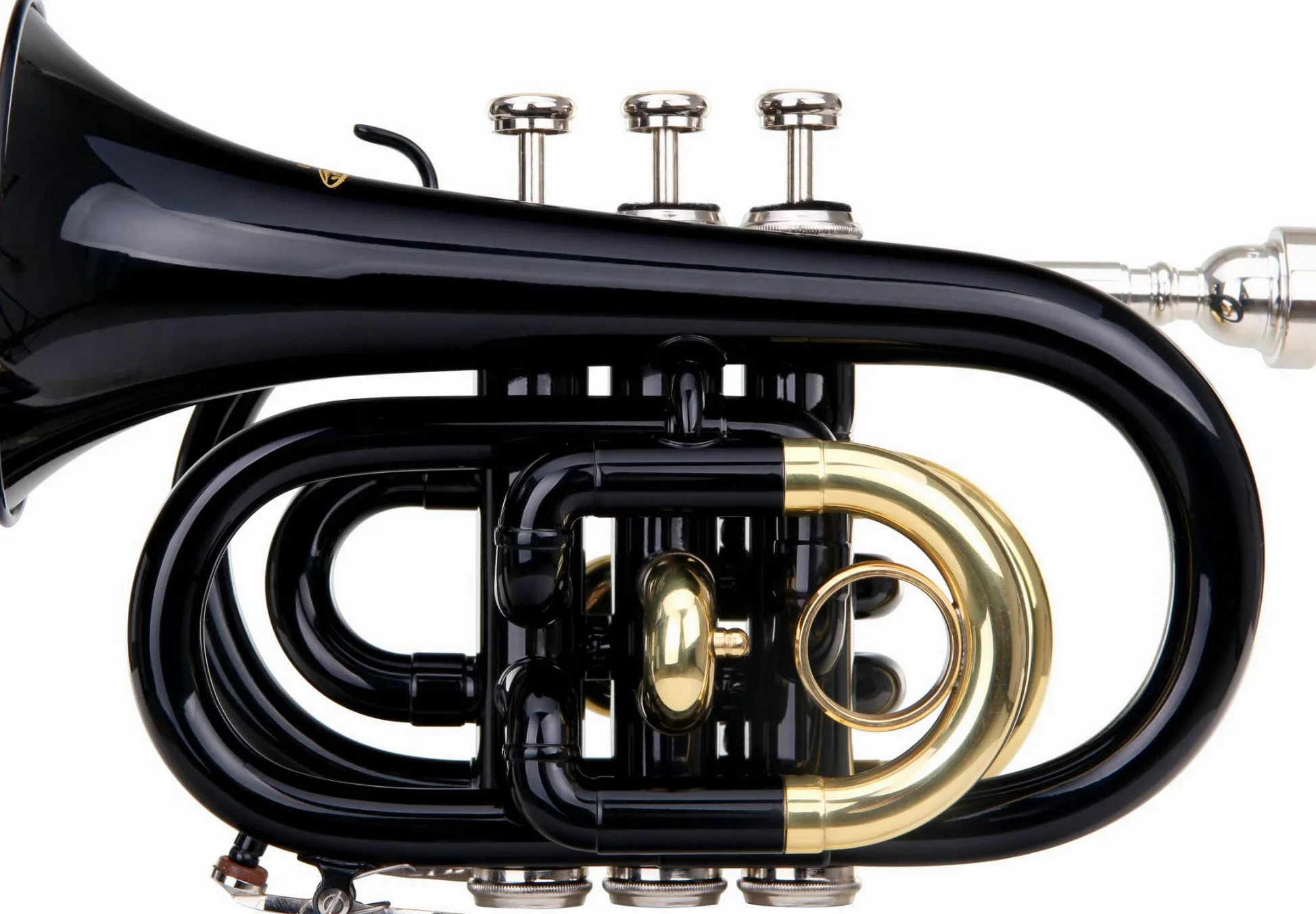 Classic Cantabile Brass TT-400 Trompette de Poche en Sib (laiton, pavillon diamètre : 93 mm, perce : 11,8 mm, accord : Sib, incl. étui léger, embouchure, chiffon de nettoyage, gants) noire
