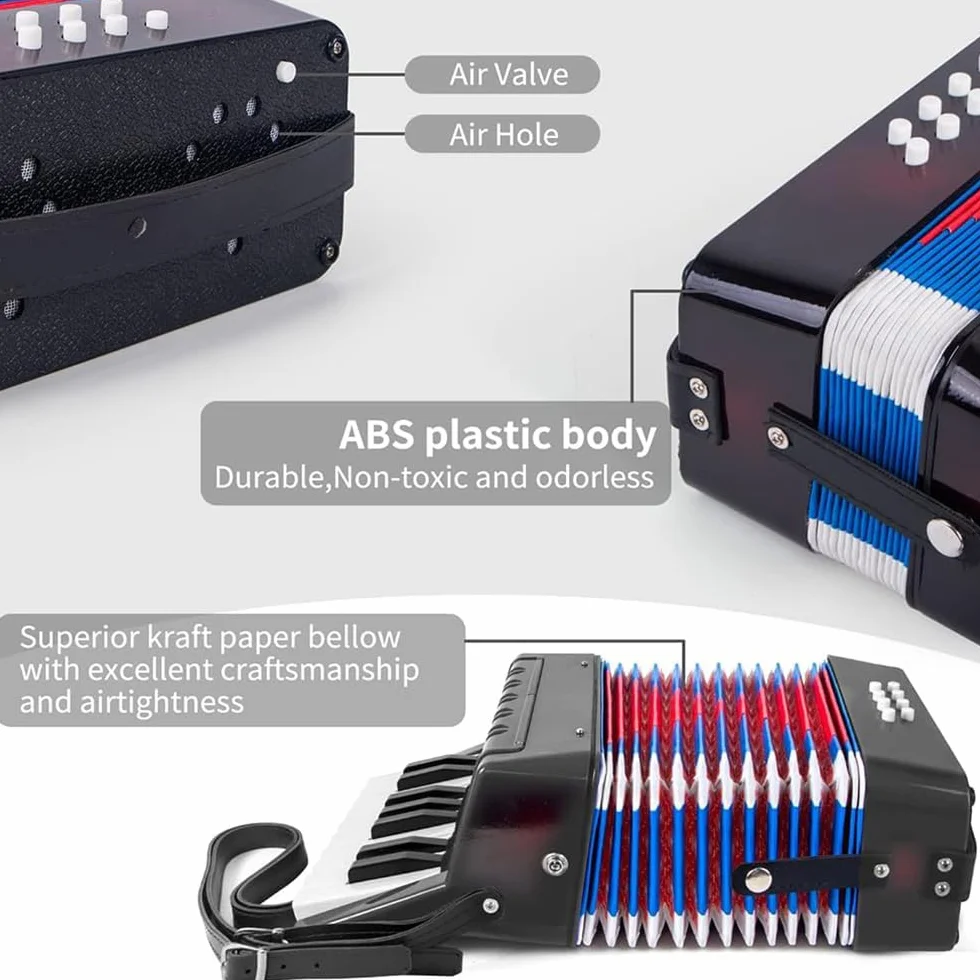 Accordeon Enfant，Accordeon，Accordéon Piano 17 Touches 8 Basses Instrument de Musique Avec Sangle en Cuir Rétractable，Convient aux Débutants, Aux Adultes Ou Aux Étudiants Instruments Éducatifs, Cadeaux