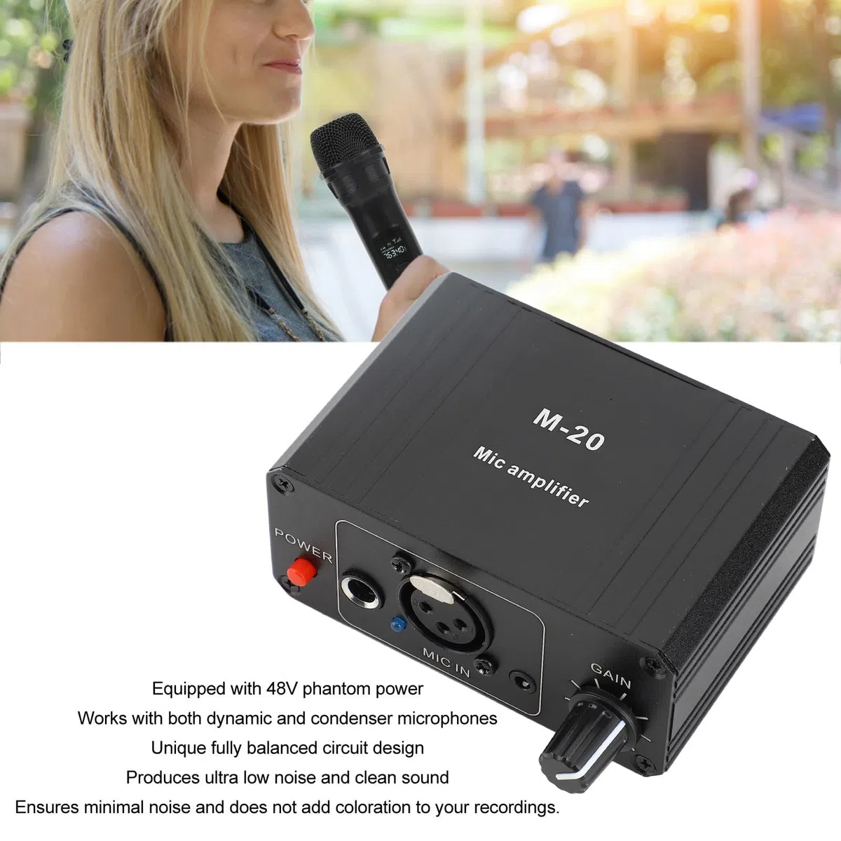 Préampli de Microphone, Préamplificateur de Microphone à Gain élevé avec Alimentation Fantôme 48 V pour Microphones Dynamiques et à Condensateur, Préamplificateur de Micro de