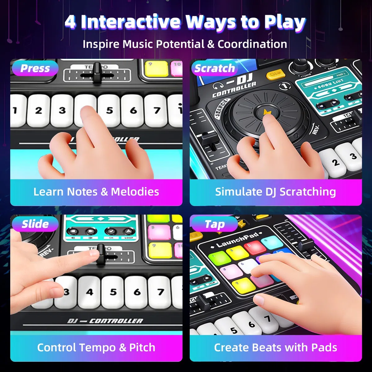 Platine DJ Enfant, Table Mixage Enfant, Table de Mixage DJ Set Jeu, avec Bluetooth, Microphone, Jeux Lumineux, Chargement USB, Convient pour 3 à 10 ans, Jouet pour Fêtes Familiales et Divertissement