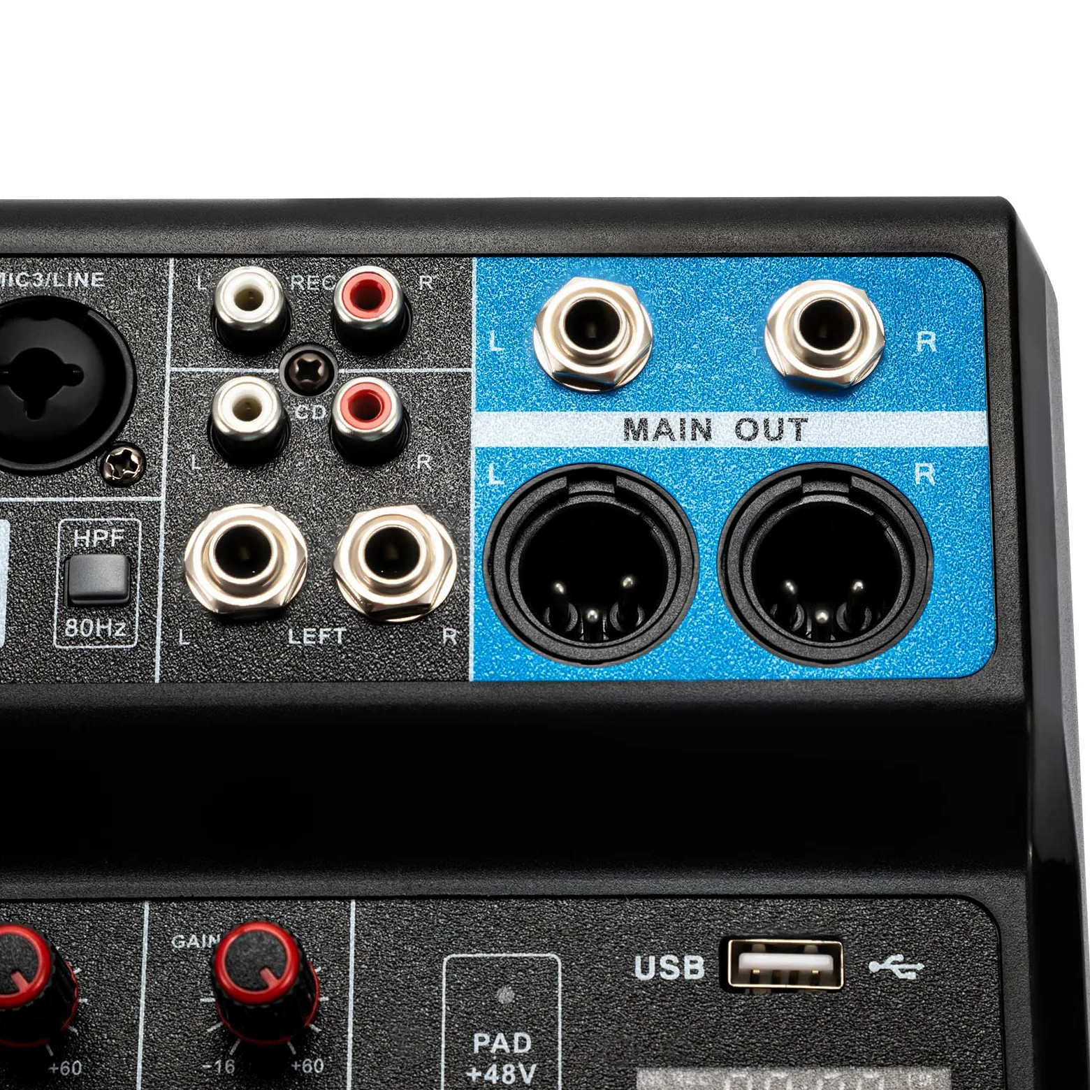 Table de mixage 5 canaux - Table de mixage DJ - Mixeur audio - Enregistreur et entrée micro USB - Port USB - Pour microphones, guitares, basses, claviers, mixeurs, instruments, etc