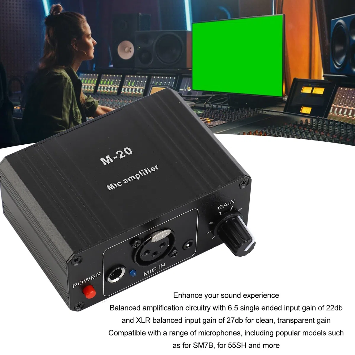 Préampli Micro à Gain élevé, Bruit Ultra Faible, Alimentation 48 V, Boîtier en Métal Noir, Préamplificateur Micro à Sortie XLR pour Studios Maison et Studios Professionnels,