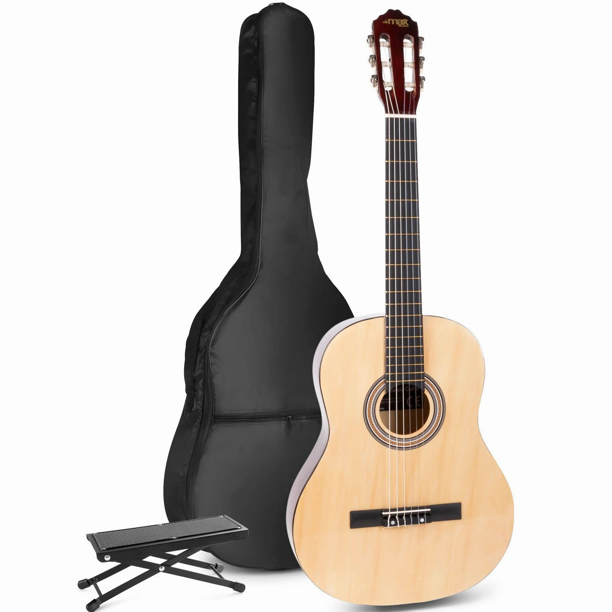 MAX SoloArt Guitare Acoustique Classique avec Repose-Pied - Bois, Idéal pour Débuter la Guitare