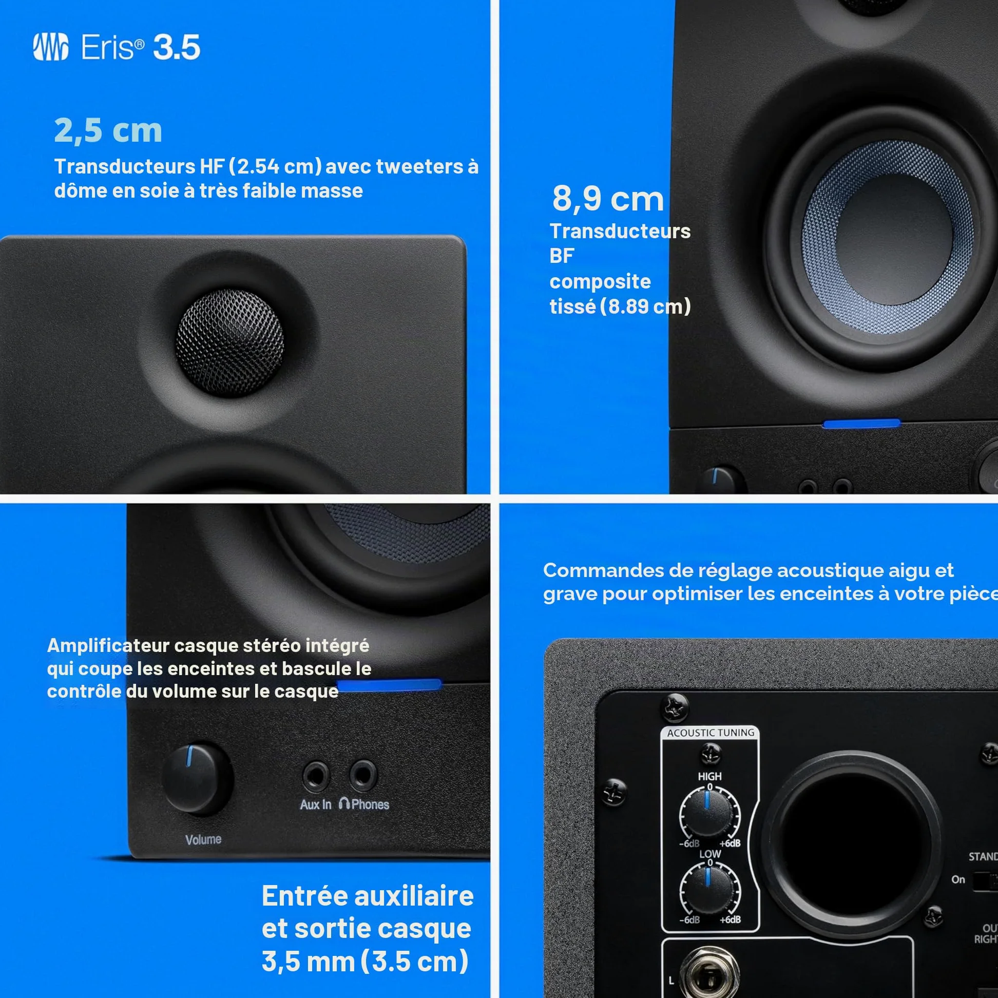 PreSonus Eris 3.5 Gen 2, Enceintes Actives 3,5" de Bureau pour Multimédia, Gaming, Production Musicale de Qualite Studio, Puissance de 50 W