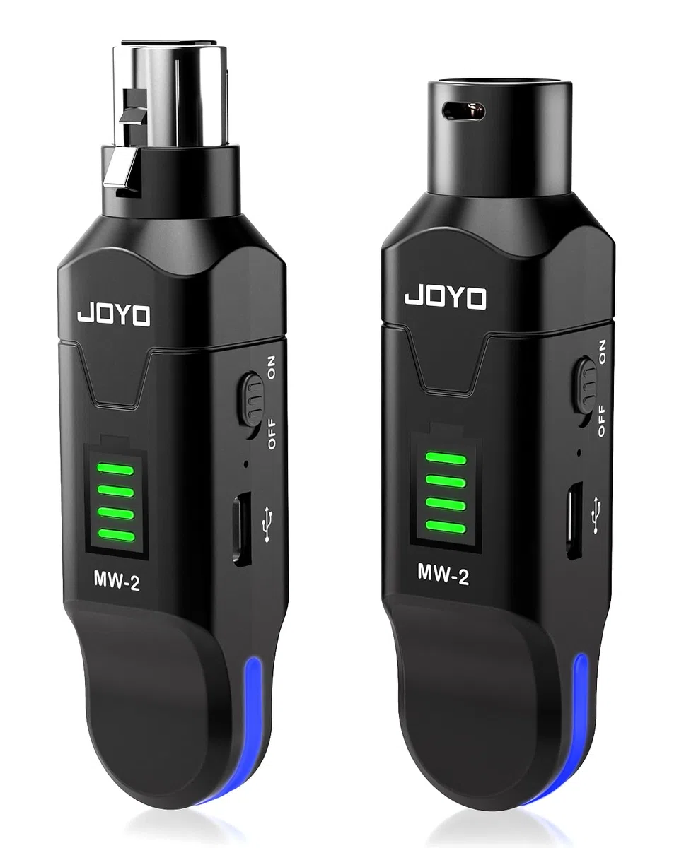 JOYO Système Micro sans Fil 2.4GHz 4 Canaux - Émetteur/Récepteur XLR pour Micro Dynamique/Phantom, Adaptateur pour Sono, Mixer Audio, Église, Studio (MW-2)