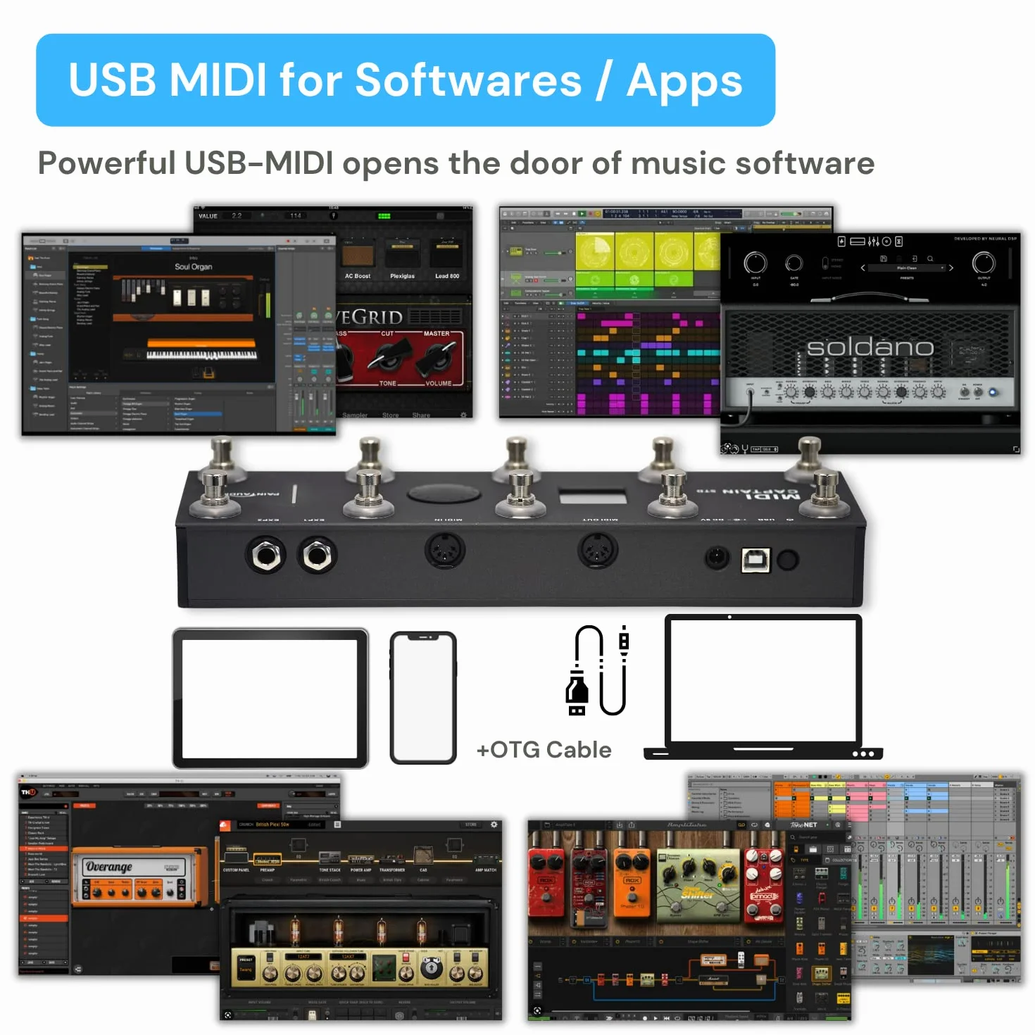 PAINTAUDIO Contrôleur MIDI Captain Multi-Effets Claviers Synthétiseur USB-MIDI Logiciel Biais avec fonction Time Engine 10 interrupteurs