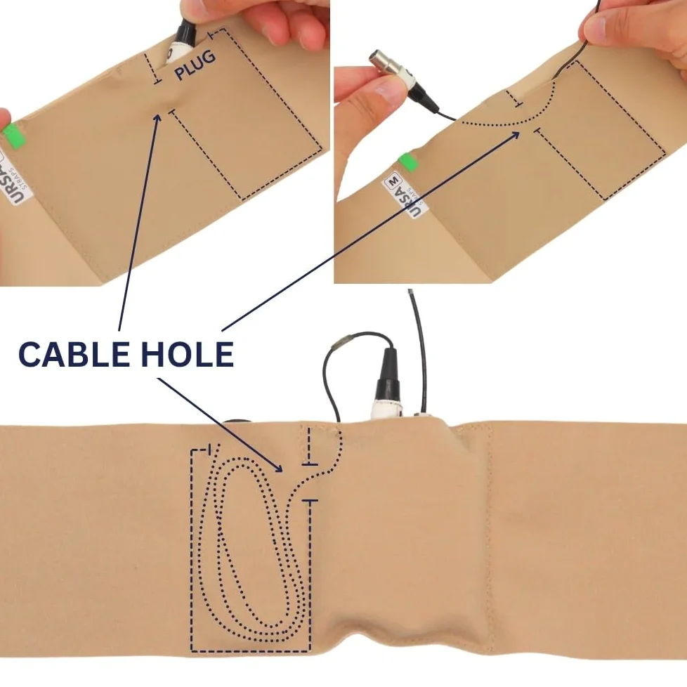 URSA Waist Strap - Sangles d'émetteur de microphone ultra fines, respirantes et extensibles. Compatible avec la plupart des émetteurs/récepteurs (beige, taille moyenne, grande pochette)