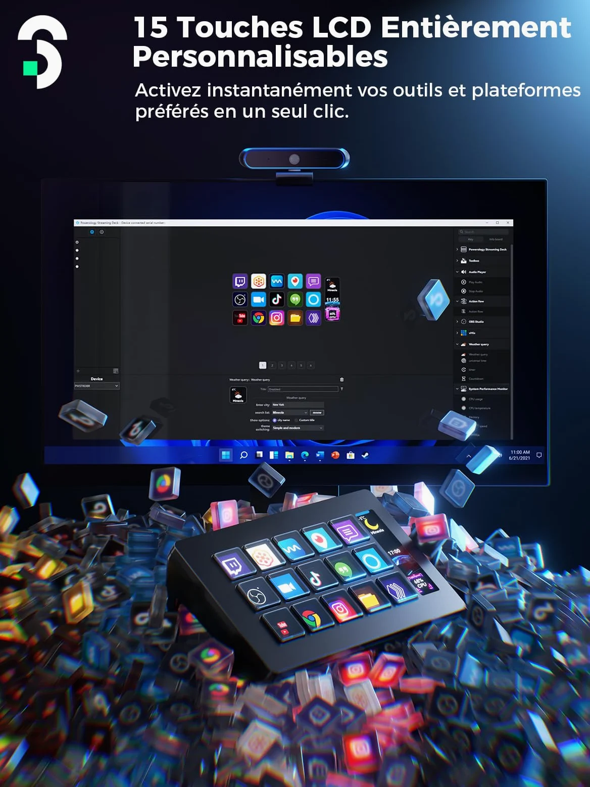 SOOMFON Control Deck Stream Contrôleur V2024 - Contrôleur Studio avec 15 Touches Macro, Déclenchement Actions Dans Apps et Logiciels Comme OBS, Twitch, ​YouTube, pour Live-Streaming & Editing