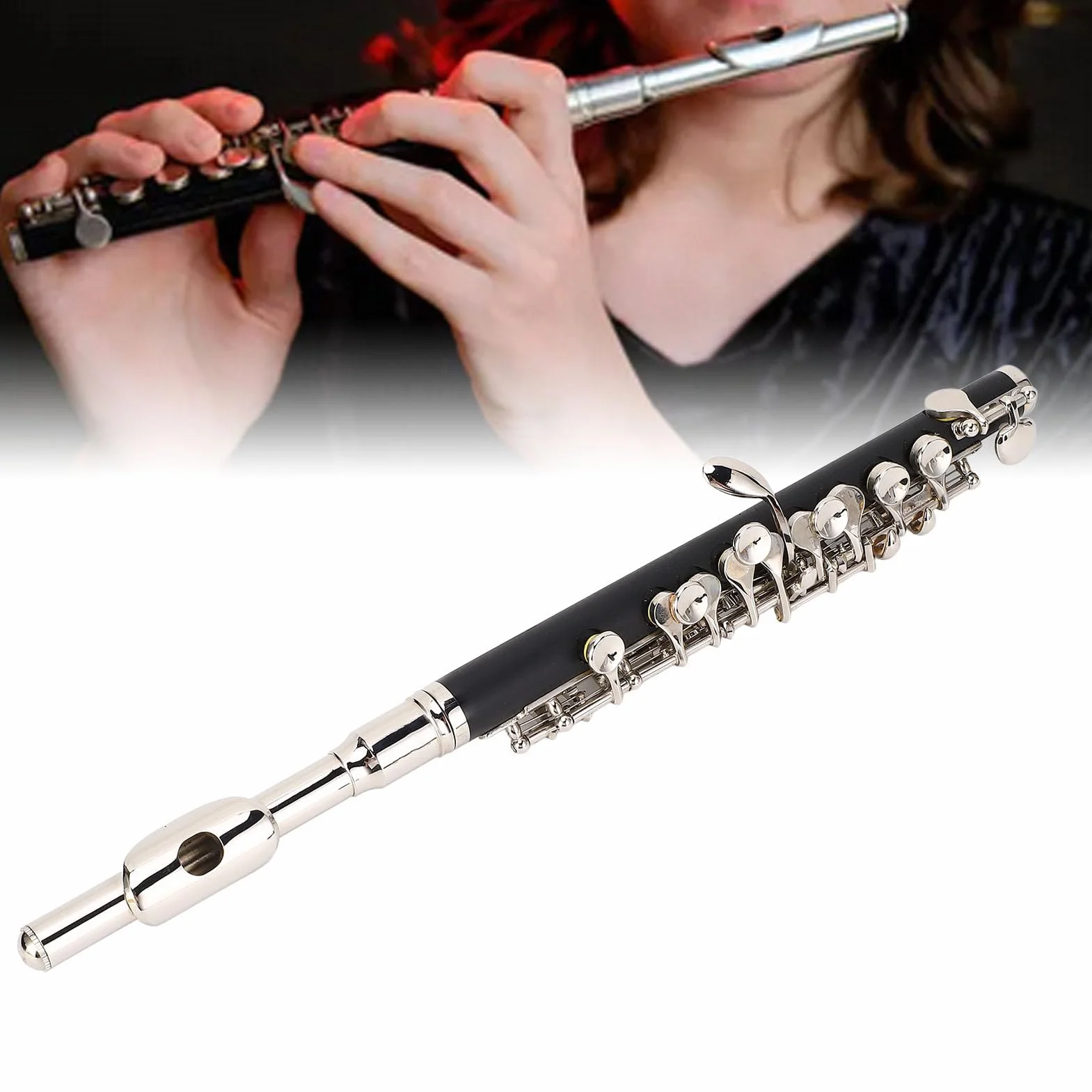 Flûte Piccolo à clé C, Instrument Piccolo pour étudiants Débutants avec Kit de Nettoyage, étui de Transport, Tige de Réglage, Tournevis à Flûte